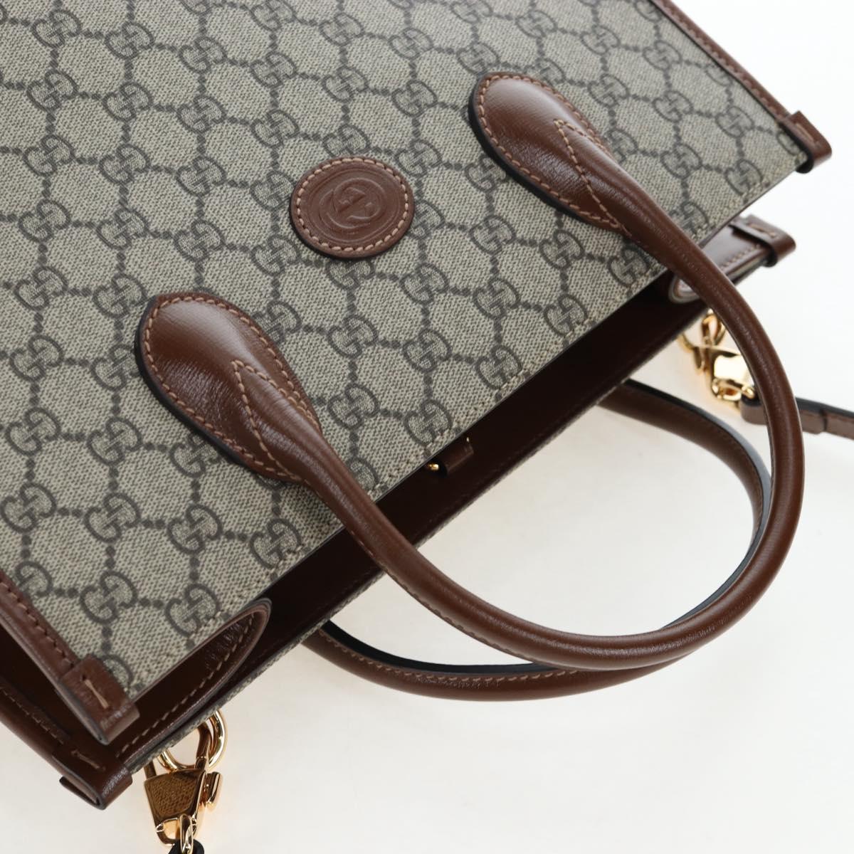 GUCCI GG Supreme Tote Bag PVC Leather 2way Beige Gold Tone 659983 Auth BA14805V