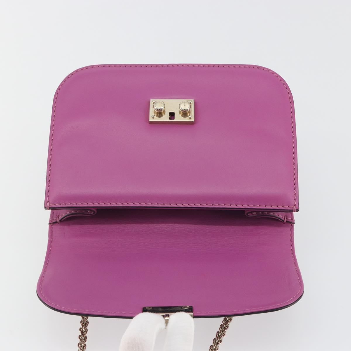VALENTINO Studs Chain Shoulder Bag Leather Pink Gold Tone Auth BA14809A