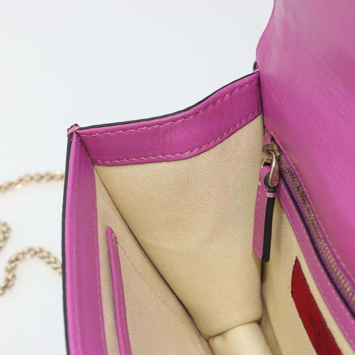 VALENTINO Studs Chain Shoulder Bag Leather Pink Gold Tone Auth BA14809A
