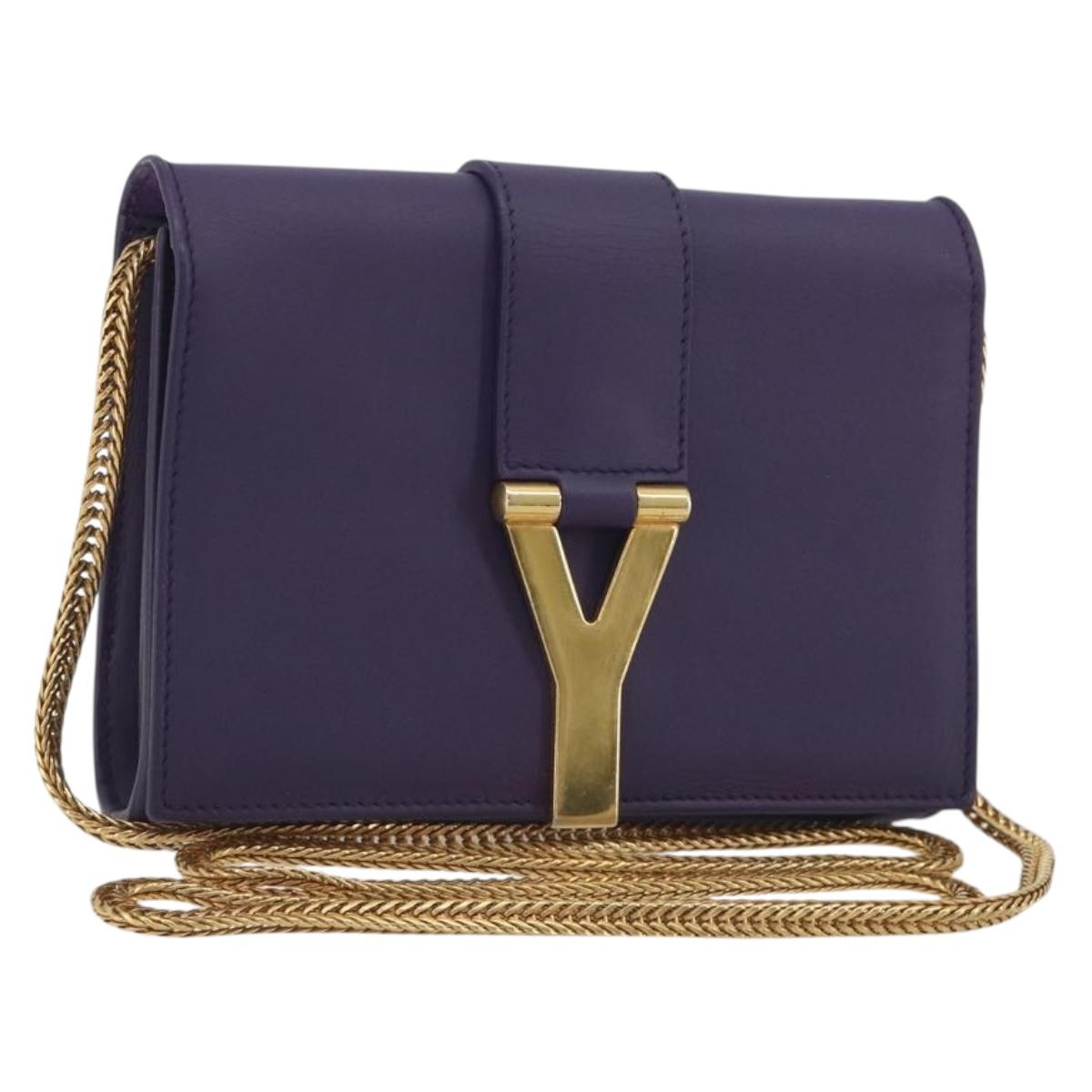SAINT LAURENT Chain Shoulder Bag Leather Purple Gold Tone 311215 Auth BA14810V