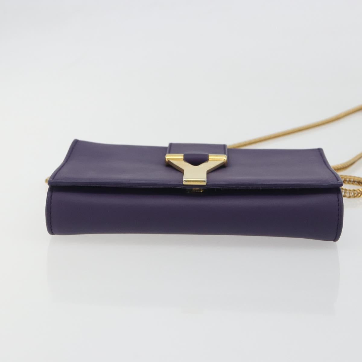 SAINT LAURENT Chain Shoulder Bag Leather Purple Gold Tone 311215 Auth BA14810V