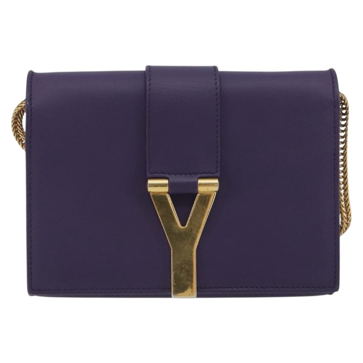 SAINT LAURENT Chain Shoulder Bag Leather Purple Gold Tone 311215 Auth BA14810V