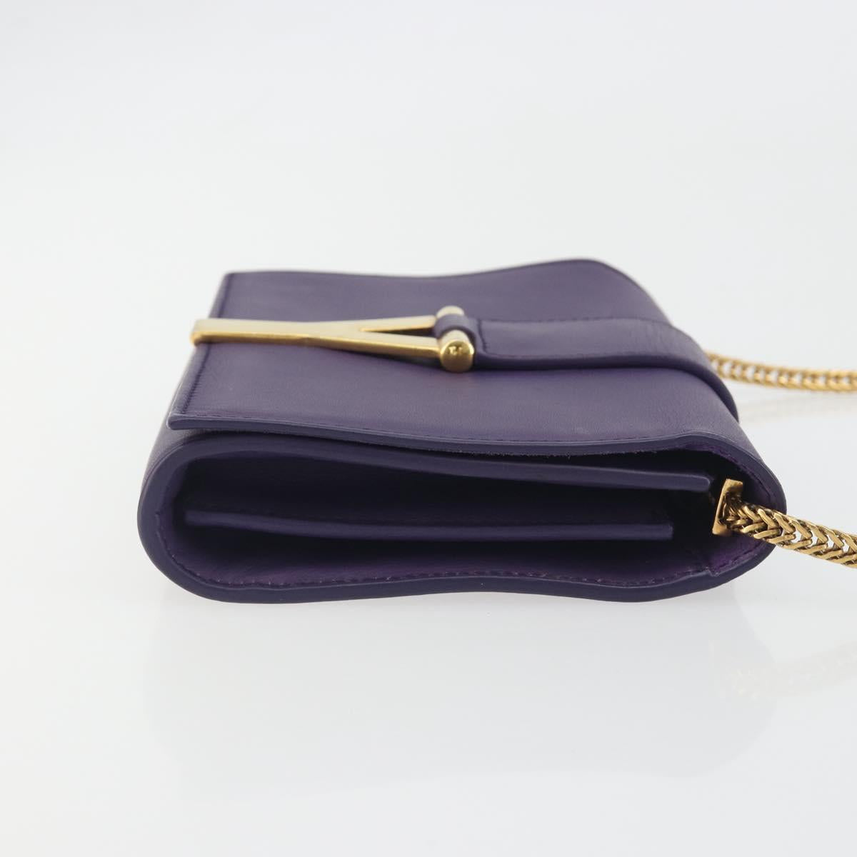 SAINT LAURENT Chain Shoulder Bag Leather Purple Gold Tone 311215 Auth BA14810V