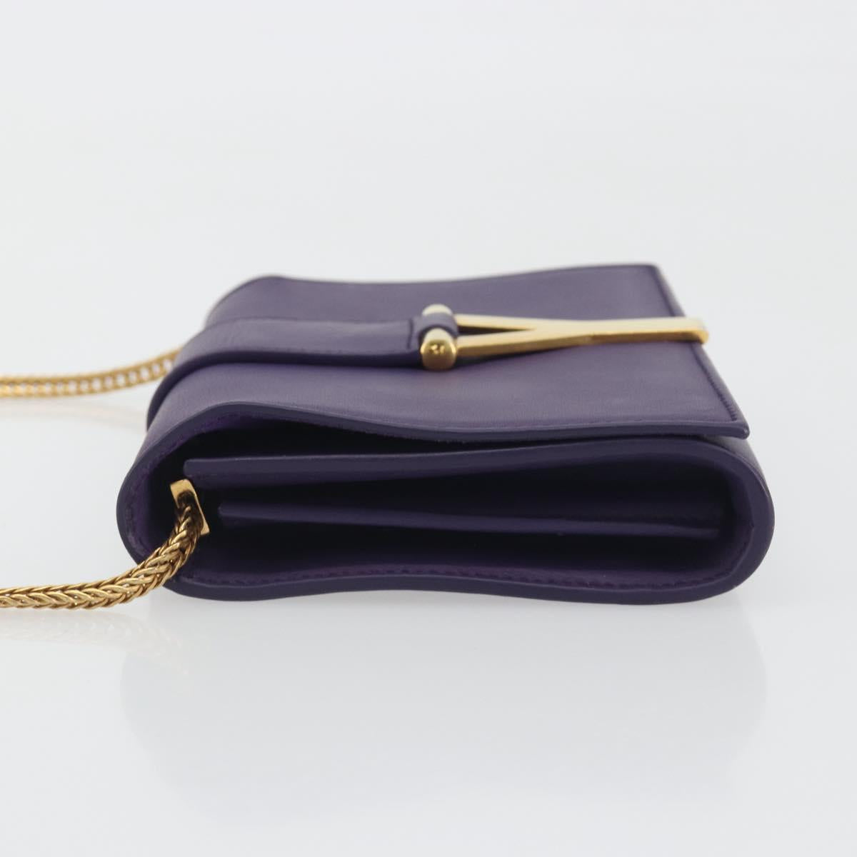 SAINT LAURENT Chain Shoulder Bag Leather Purple Gold Tone 311215 Auth BA14810V