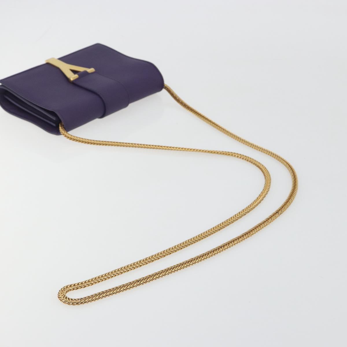 SAINT LAURENT Chain Shoulder Bag Leather Purple Gold Tone 311215 Auth BA14810V