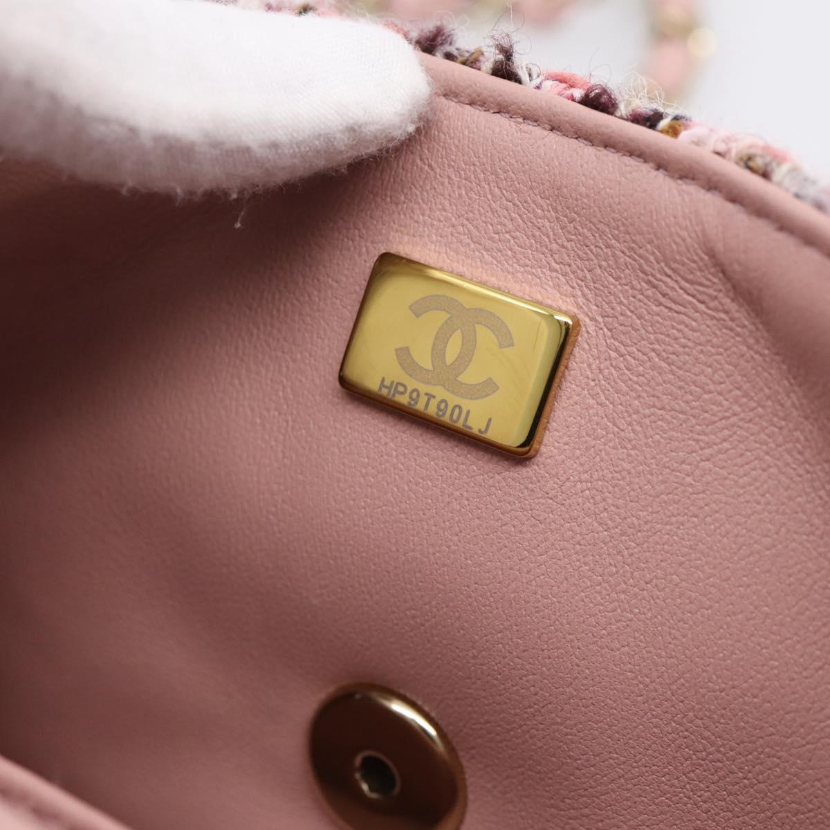 CHANEL Matelasse 20 Chain Shoulder Bag Tweed Pink Gold Tone CC Auth BA14811SM