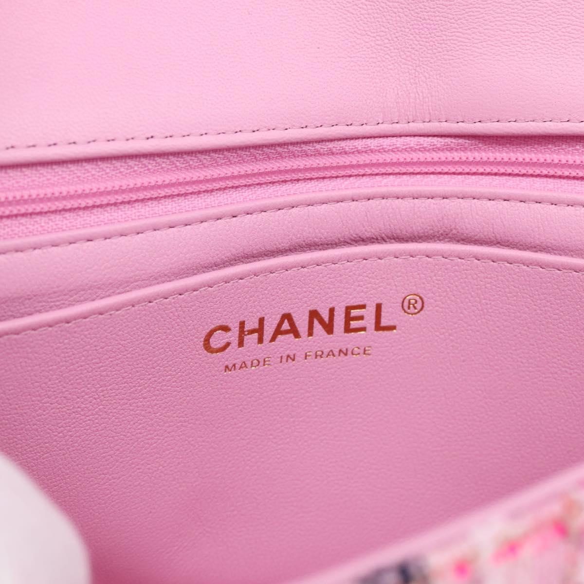 CHANEL Matelasse 20 Chain Shoulder Bag Tweed Pink Gold Tone CC Auth BA14813SM