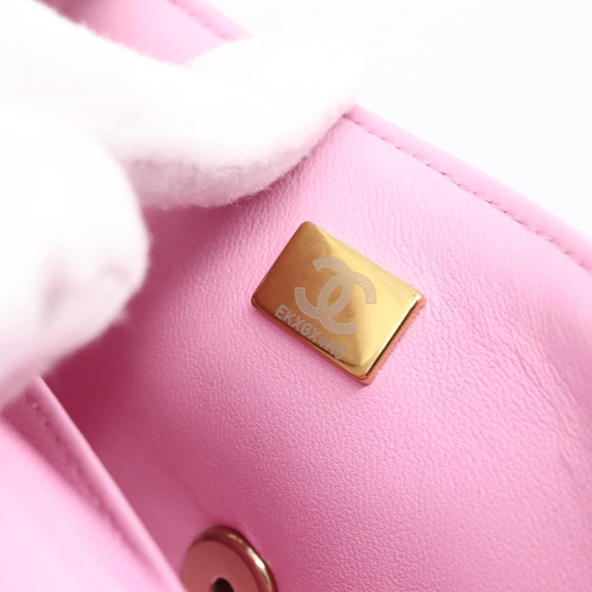 CHANEL Matelasse 20 Chain Shoulder Bag Tweed Pink Gold Tone CC Auth BA14813SM