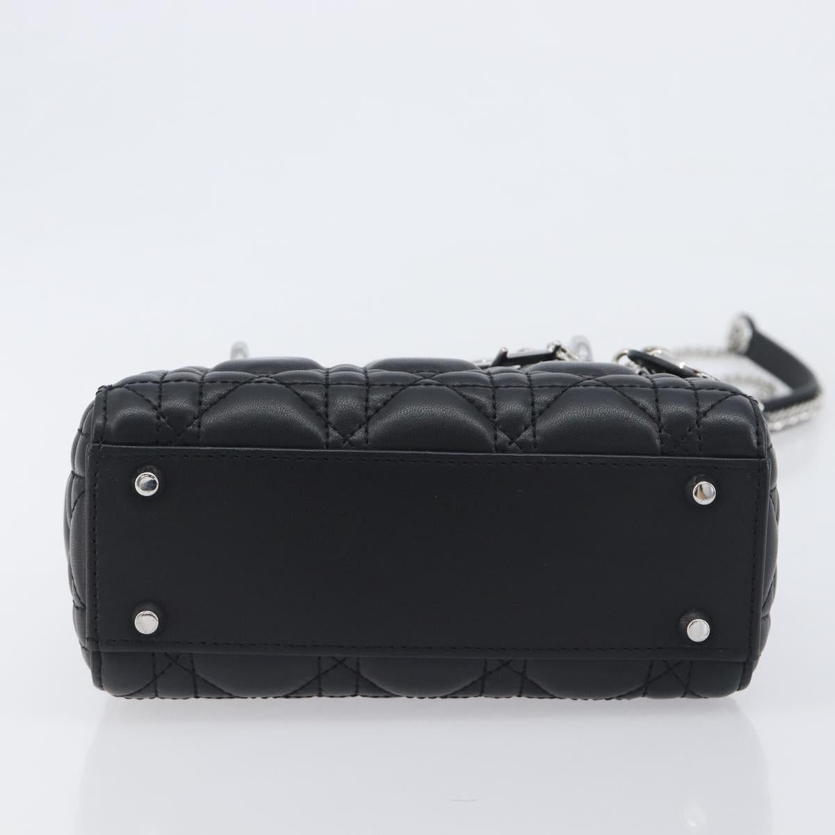 Christian Dior Lady Dior Hand Bag Lamb Skin 2way Black Silver Auth BA14814SM