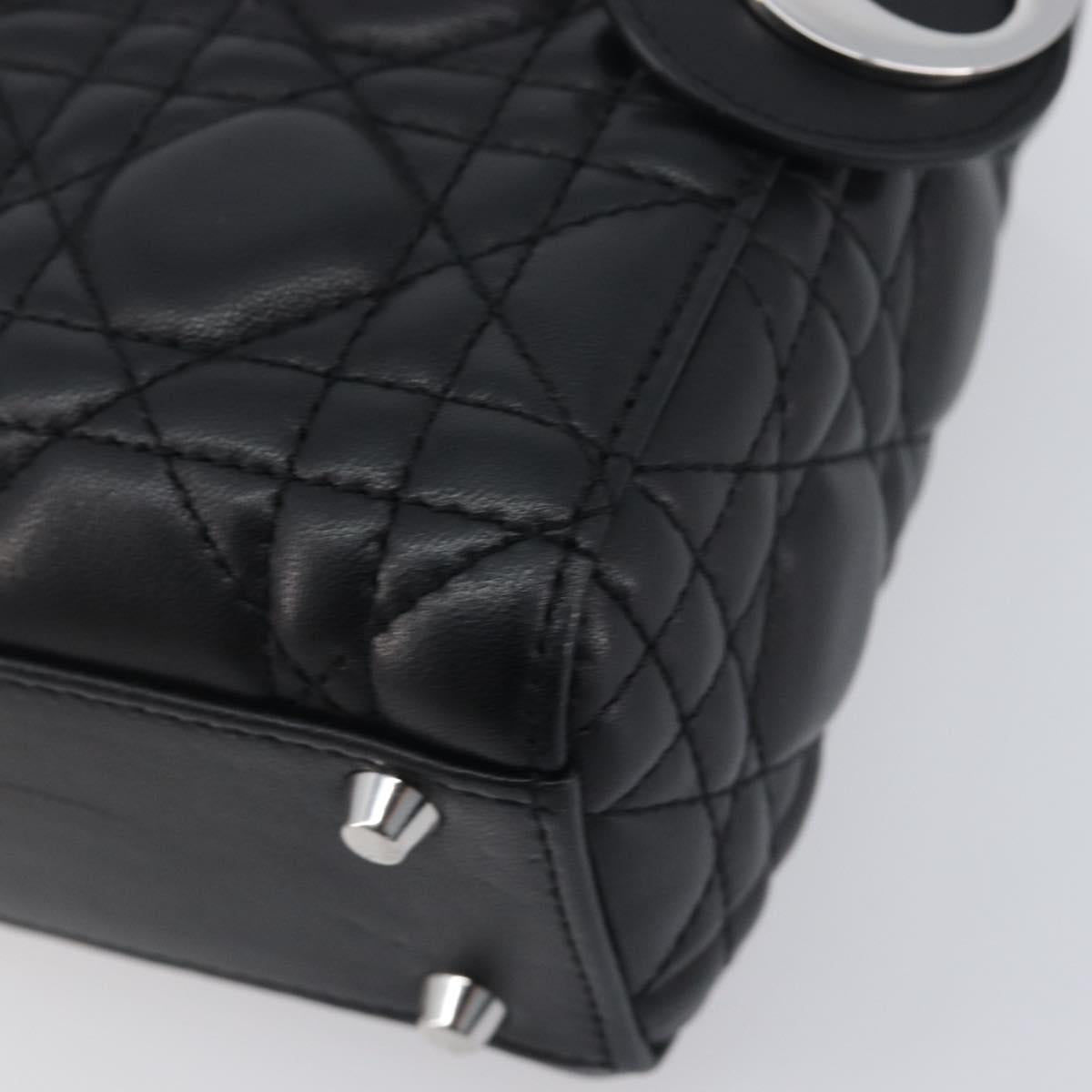 Christian Dior Lady Dior Hand Bag Lamb Skin 2way Black Silver Auth BA14814SM