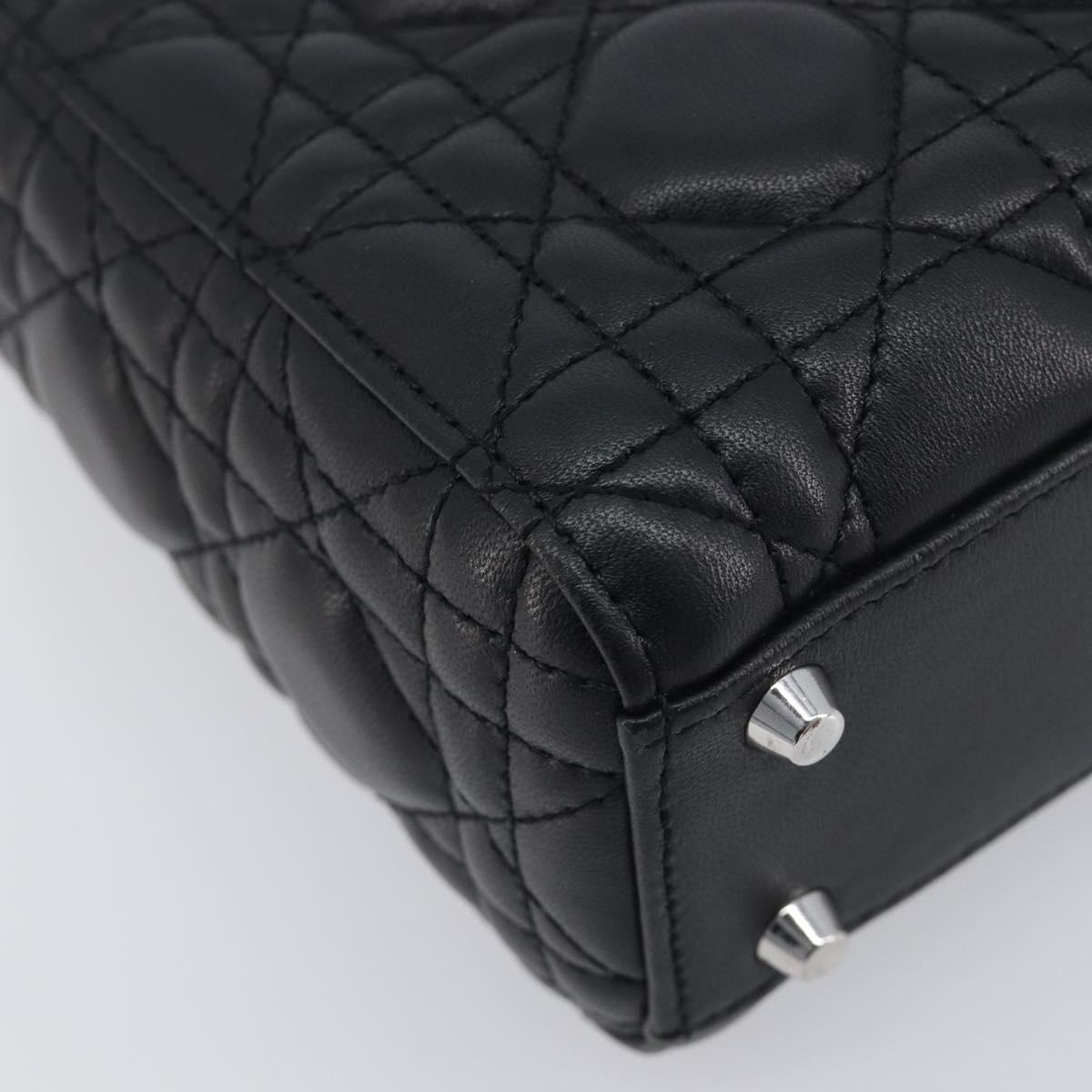 Christian Dior Lady Dior Hand Bag Lamb Skin 2way Black Silver Auth BA14814SM