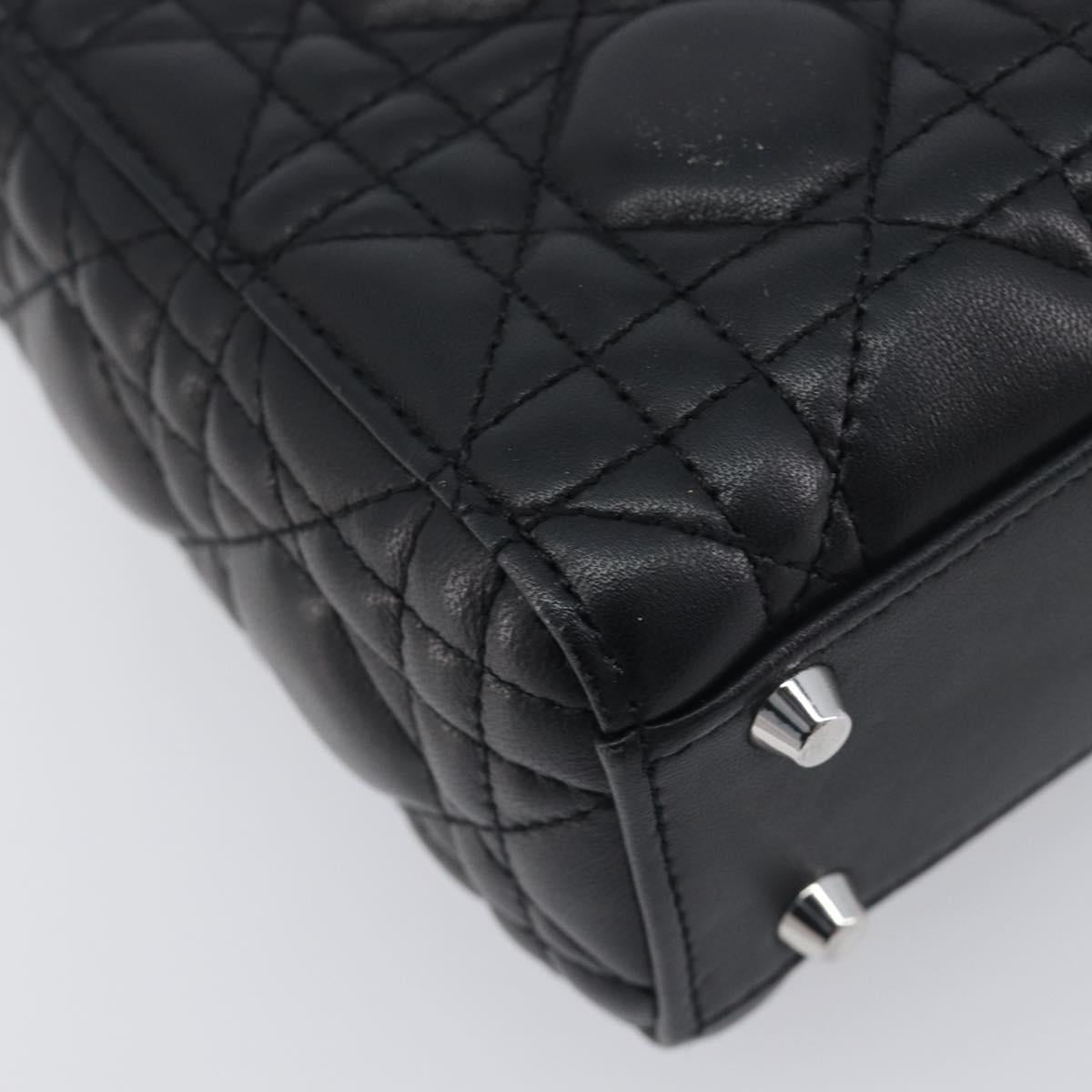 Christian Dior Lady Dior Hand Bag Lamb Skin 2way Black Silver Auth BA14814SM