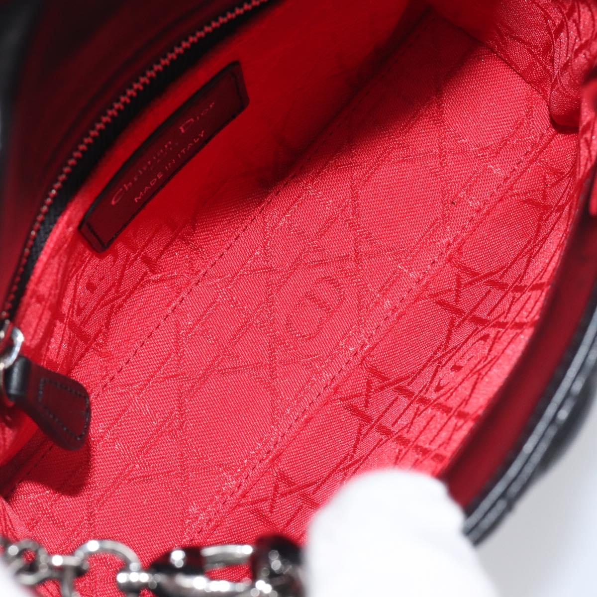 Christian Dior Lady Dior Hand Bag Lamb Skin 2way Black Silver Auth BA14814SM