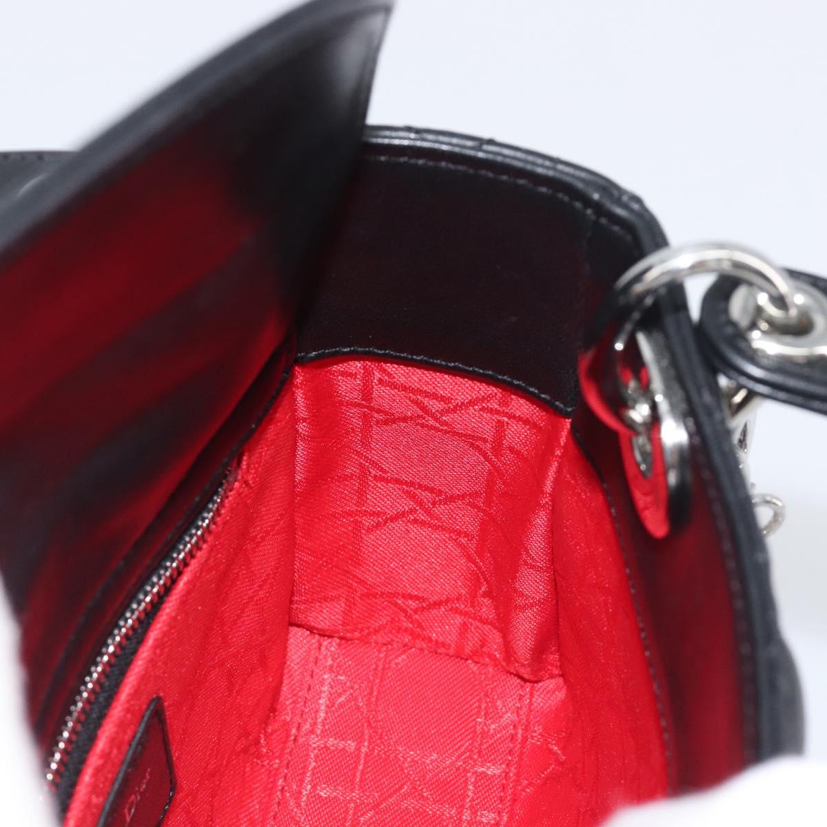 Christian Dior Lady Dior Hand Bag Lamb Skin 2way Black Silver Auth BA14814SM