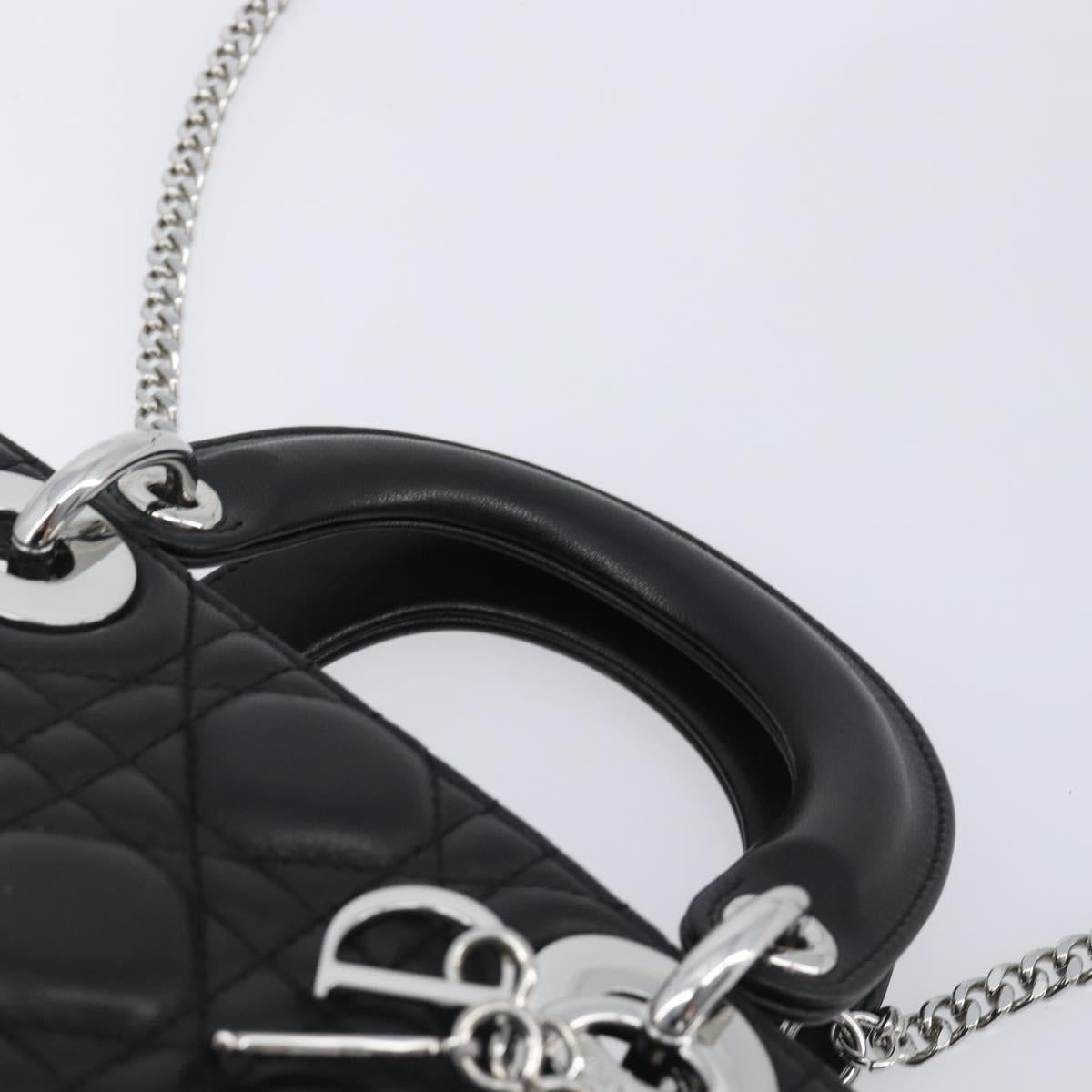 Christian Dior Lady Dior Hand Bag Lamb Skin 2way Black Silver Auth BA14814SM