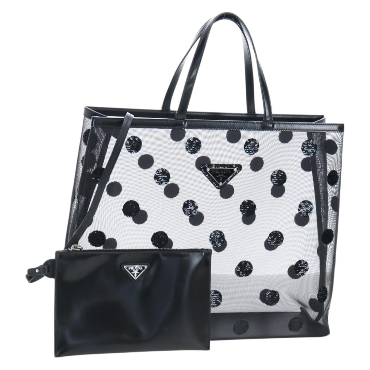 PRADA Polka Dots Tote Bag Mesh Black Auth BA14815M