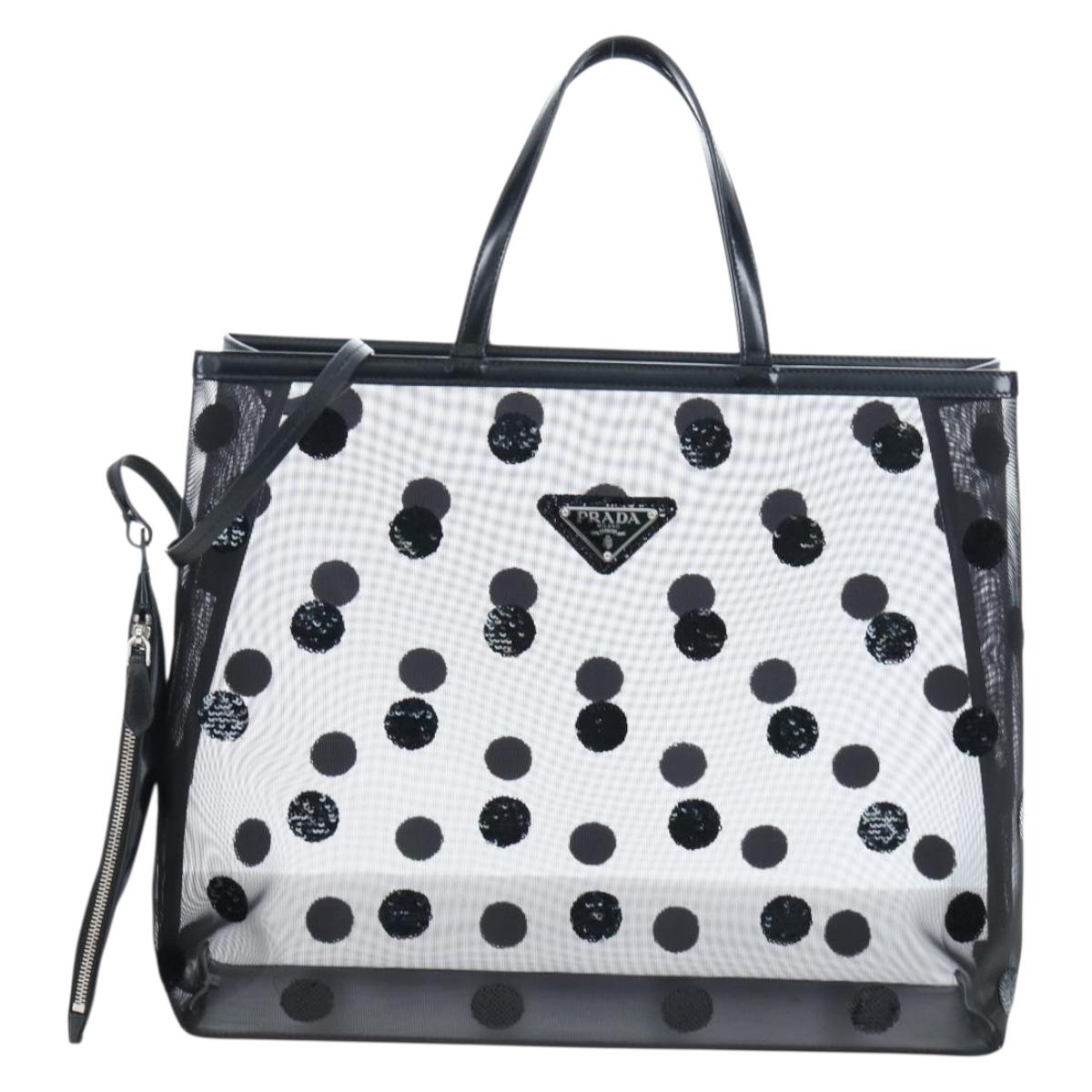 PRADA Polka Dots Tote Bag Mesh Black Auth BA14815M