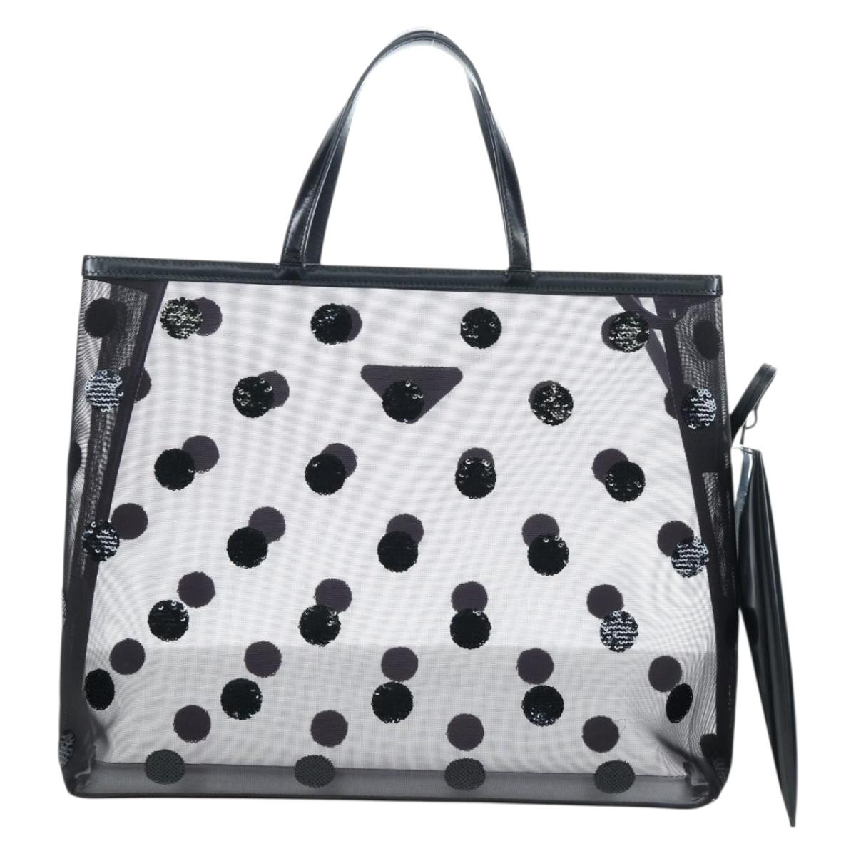 PRADA Polka Dots Tote Bag Mesh Black Auth BA14815M