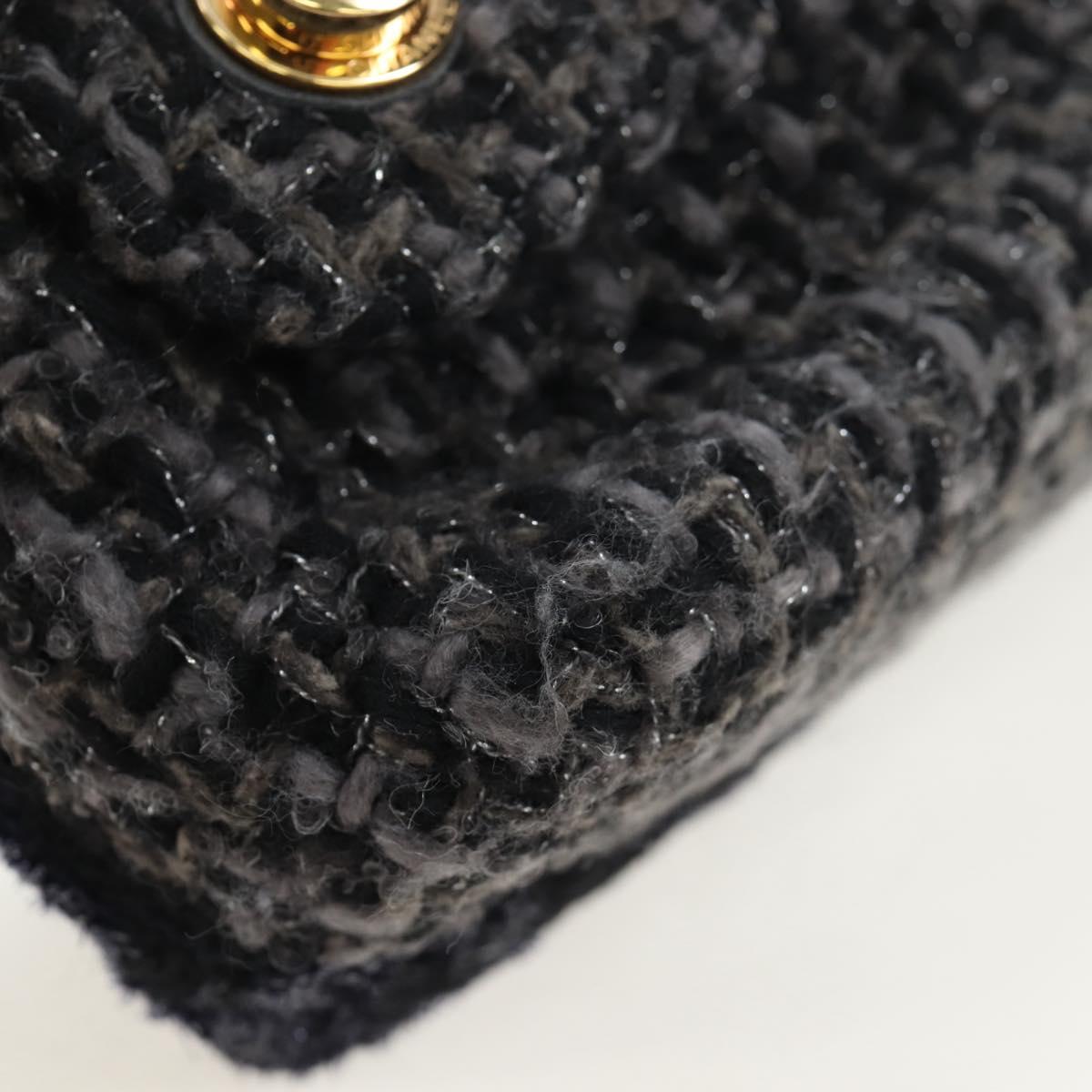 CHANEL Chain Shoulder Bag Tweed Black Gold Tone CC Auth BA14816SM