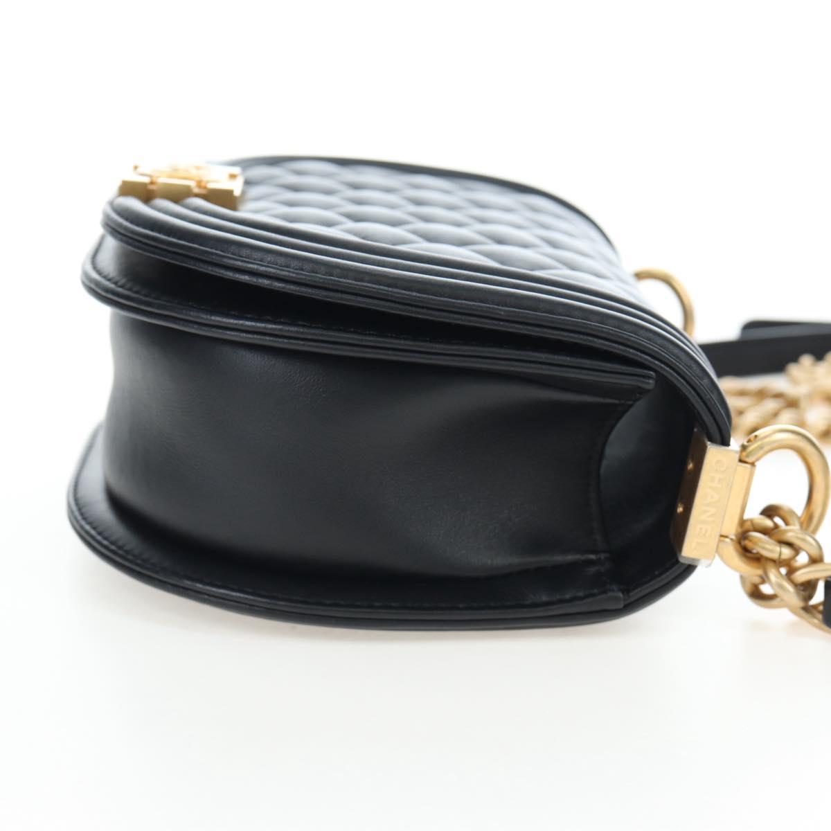 CHANEL Boy Chanel Chain Shoulder Bag Lamb Skin Black Gold CC Auth BA14817SAM