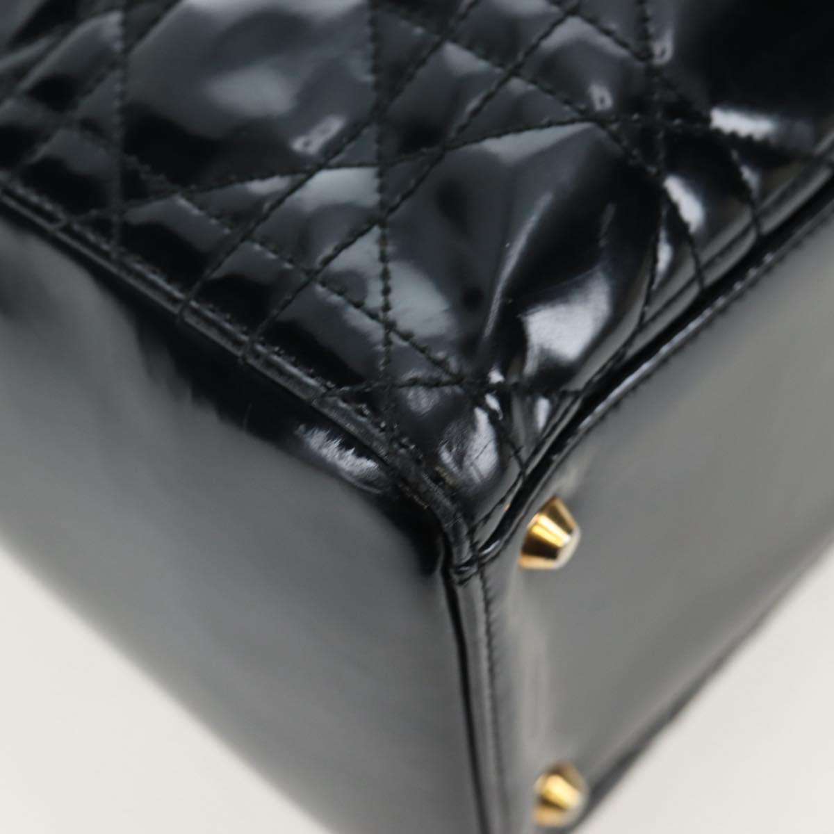 Christian Dior Lady Dior Hand Bag Patent 2way Black Gold Tone Auth BA14818V