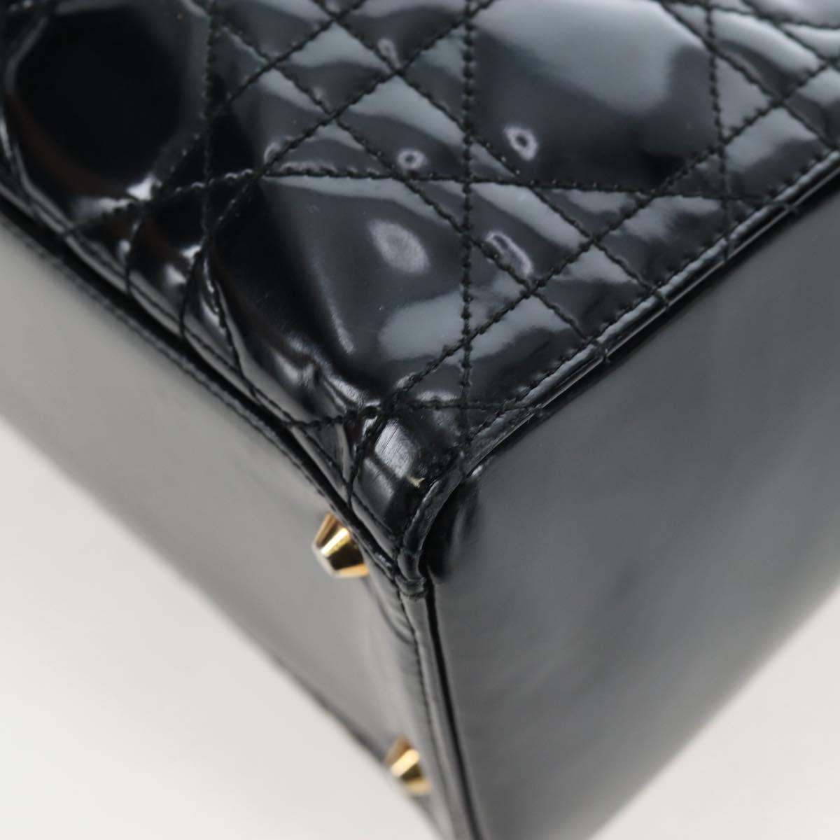 Christian Dior Lady Dior Hand Bag Patent 2way Black Gold Tone Auth BA14818V
