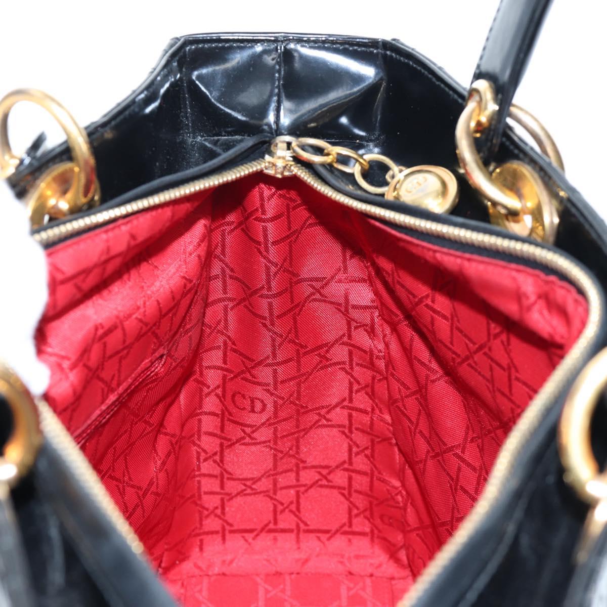 Christian Dior Lady Dior Hand Bag Patent 2way Black Gold Tone Auth BA14818V