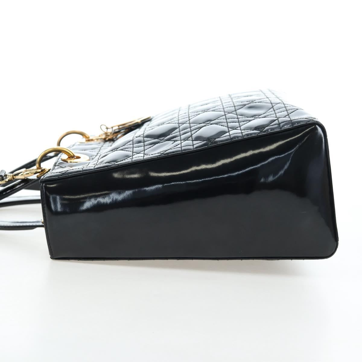 Christian Dior Lady Dior Hand Bag Patent 2way Black Gold Tone Auth BA14818V