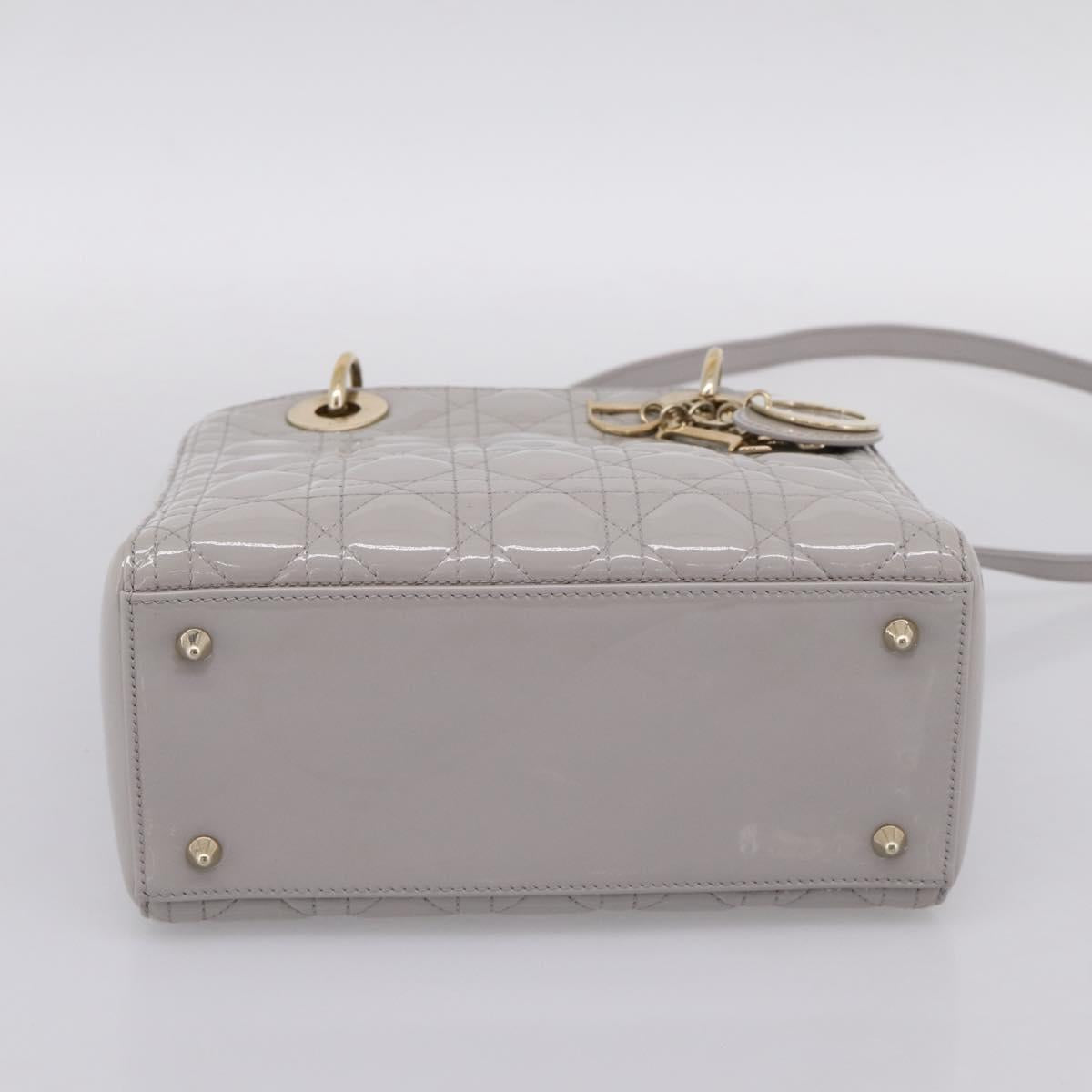 Christian Dior Lady Dior Hand Bag Patent 2way Gray Gold Auth BA14819SAM