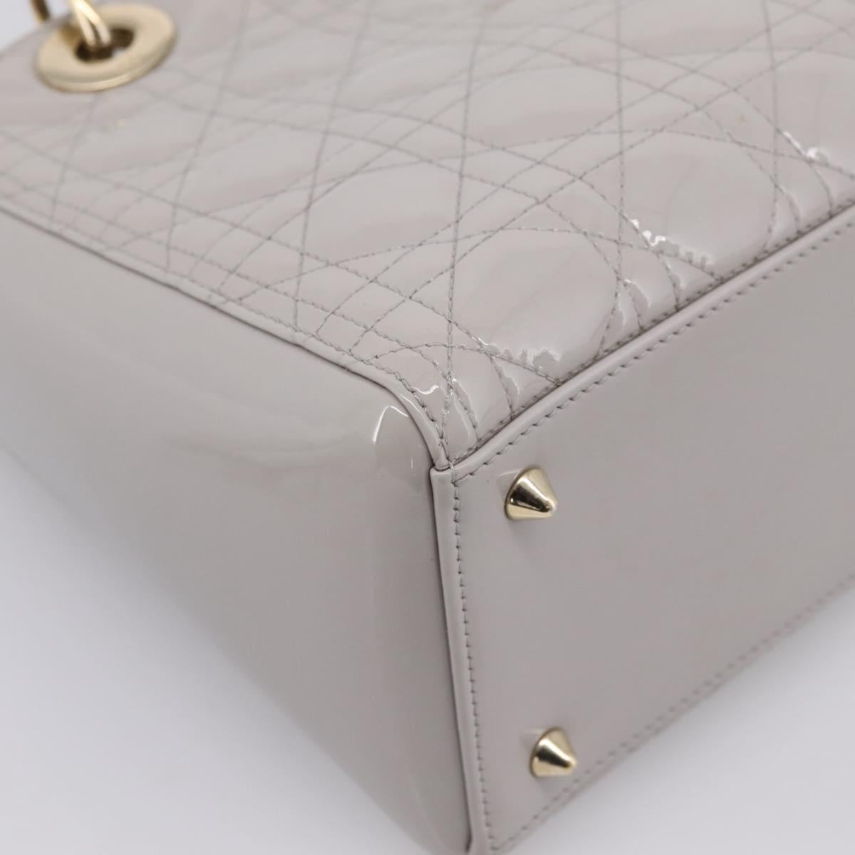 Christian Dior Lady Dior Hand Bag Patent 2way Gray Gold Auth BA14819SAM