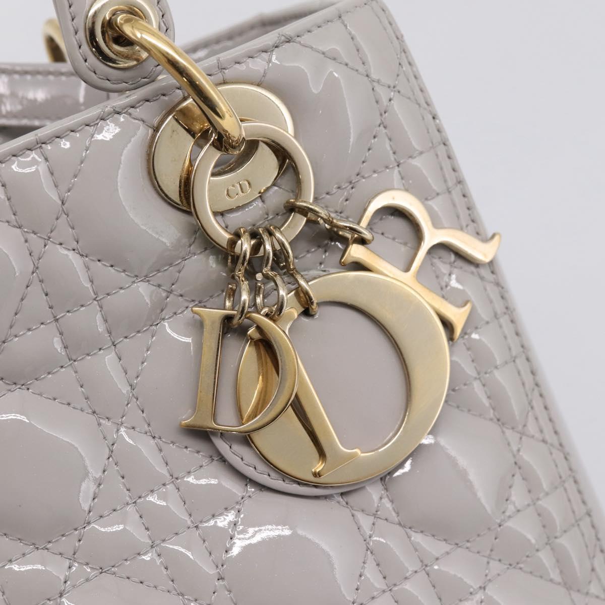 Christian Dior Lady Dior Hand Bag Patent 2way Gray Gold Auth BA14819SAM