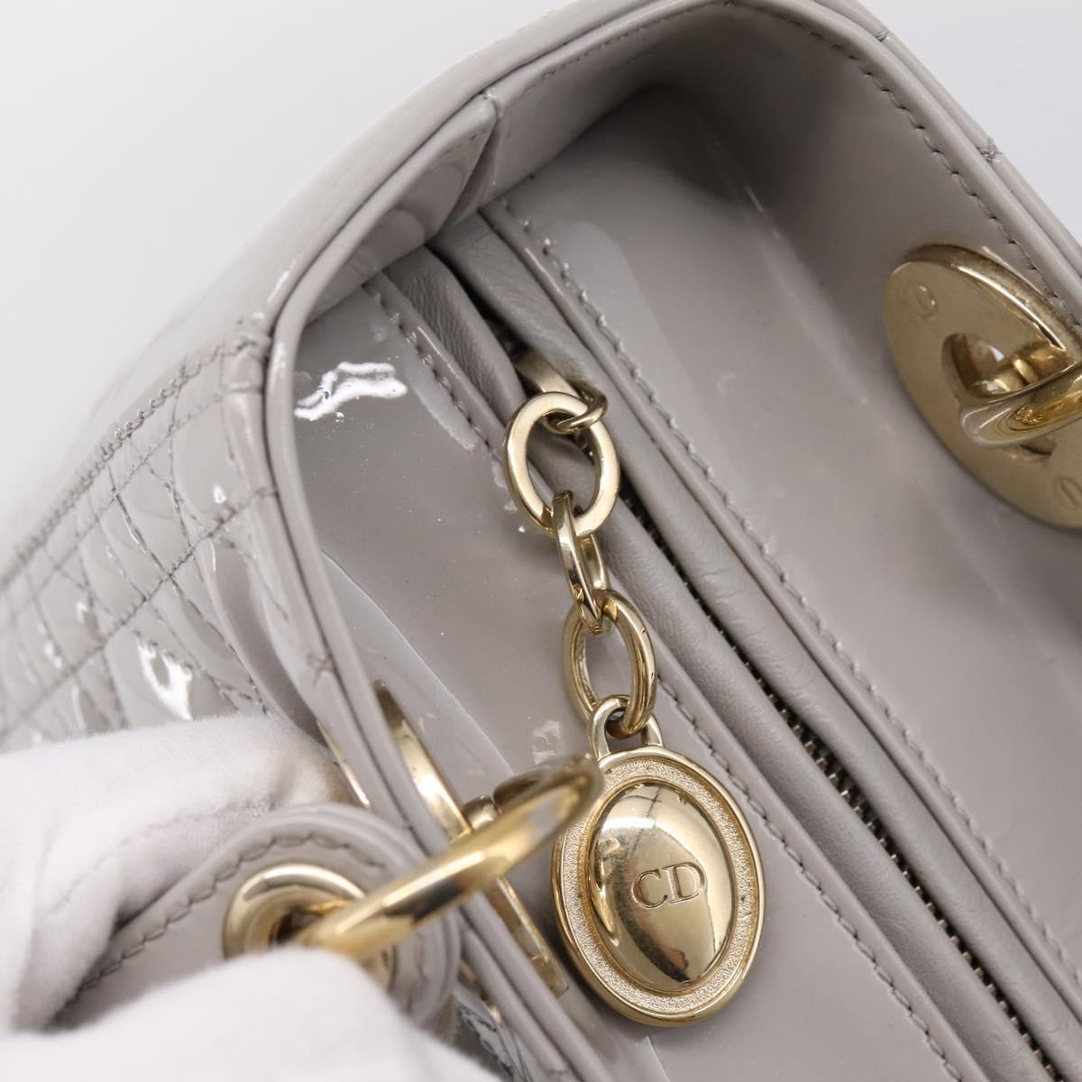 Christian Dior Lady Dior Hand Bag Patent 2way Gray Gold Auth BA14819SAM