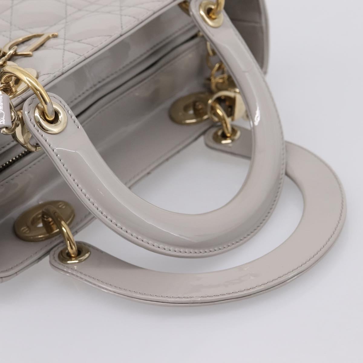 Christian Dior Lady Dior Hand Bag Patent 2way Gray Gold Auth BA14819SAM
