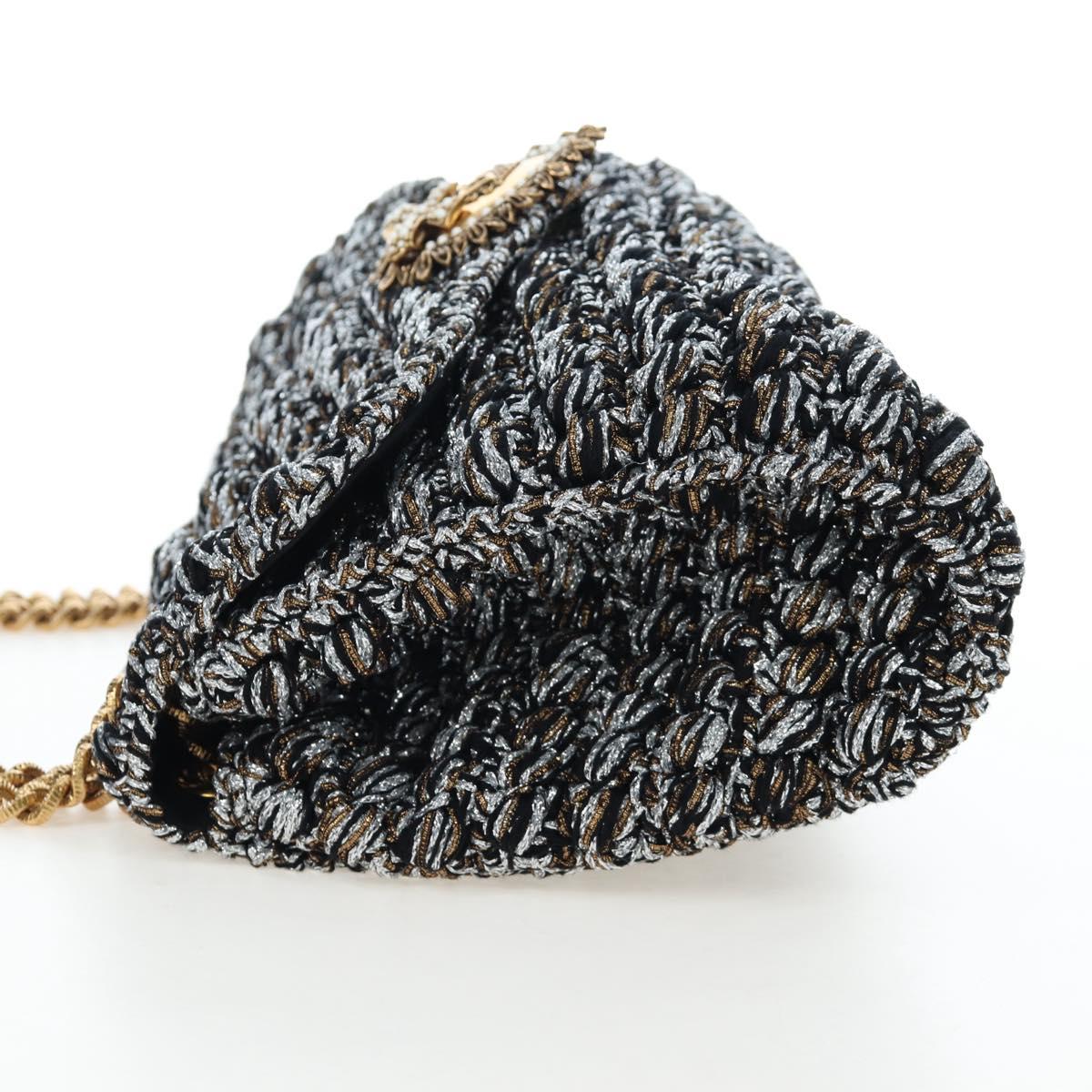 DOLCE&GABBANA Devotion Chain Shoulder Bag Tweed Black Gold Tone Auth BA14821SAM