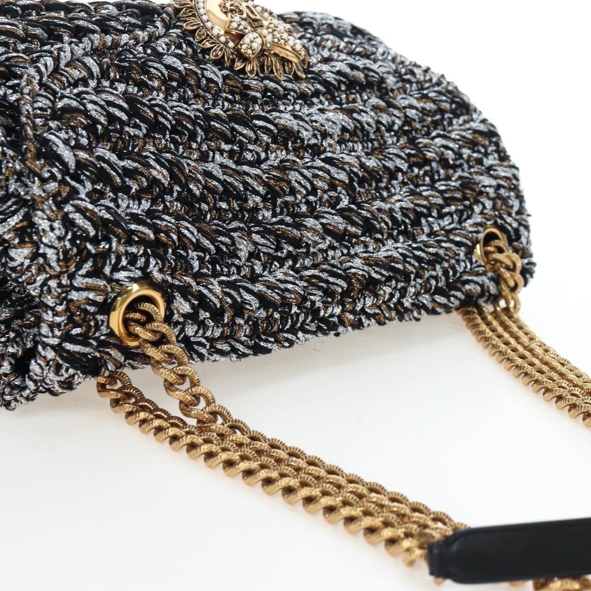 DOLCE&GABBANA Devotion Chain Shoulder Bag Tweed Black Gold Tone Auth BA14821SAM