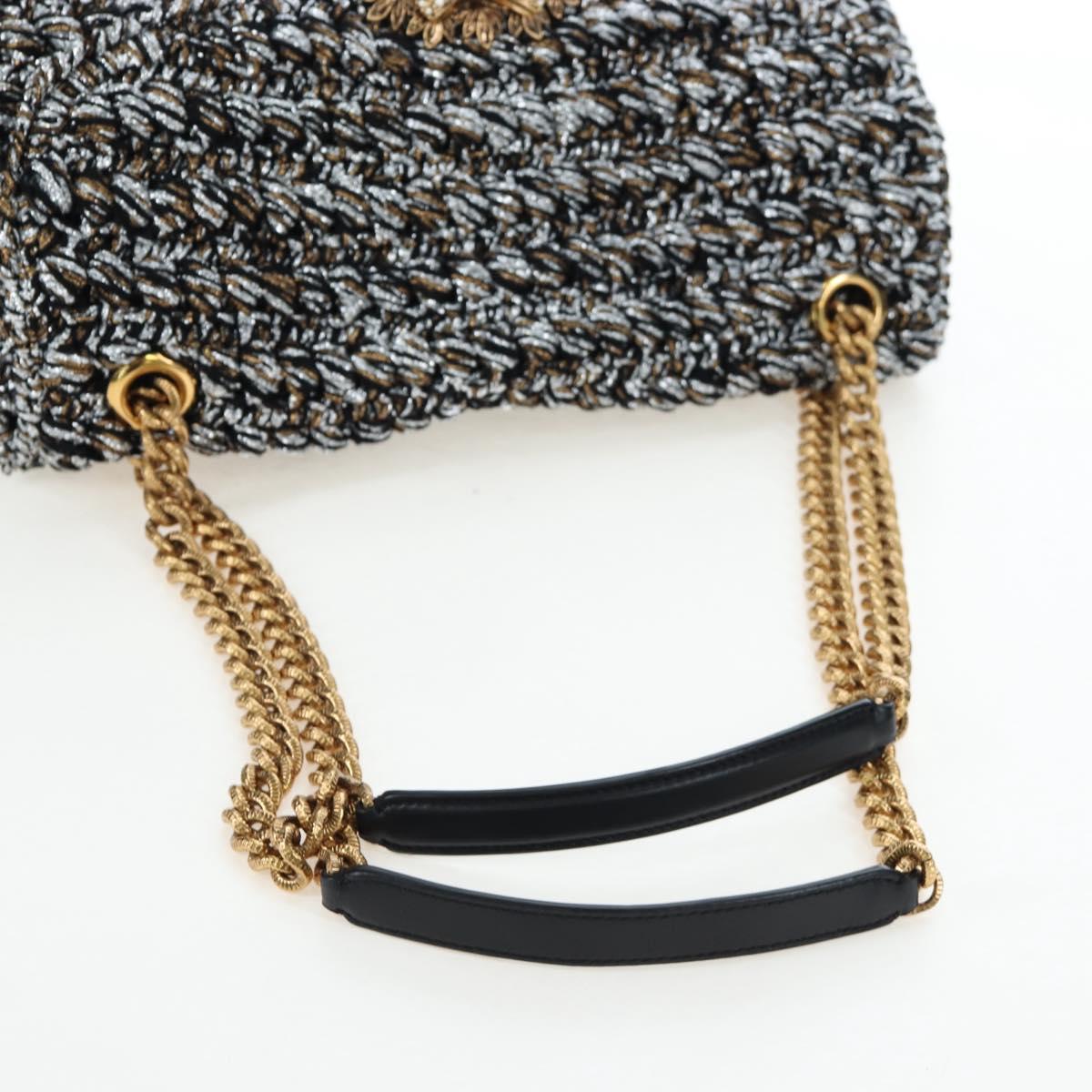 DOLCE&GABBANA Devotion Chain Shoulder Bag Tweed Black Gold Tone Auth BA14821SAM