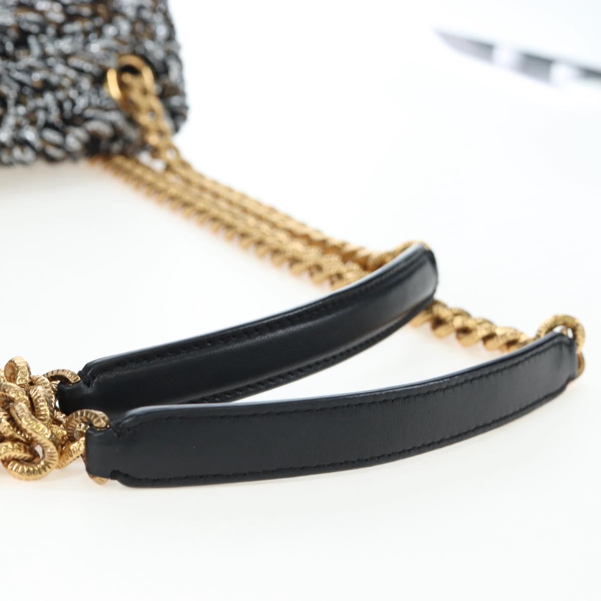 DOLCE&GABBANA Devotion Chain Shoulder Bag Tweed Black Gold Tone Auth BA14821SAM