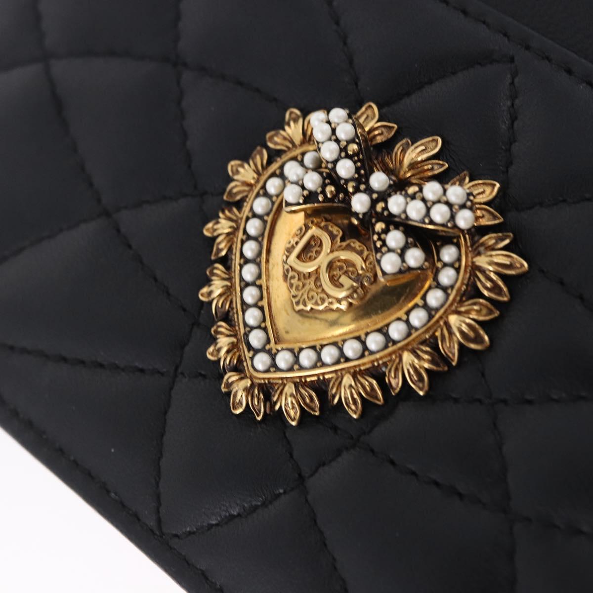 DOLCE&GABBANA Devotion Card Holder Medium Leather Black Gold Tone Auth BA14822V