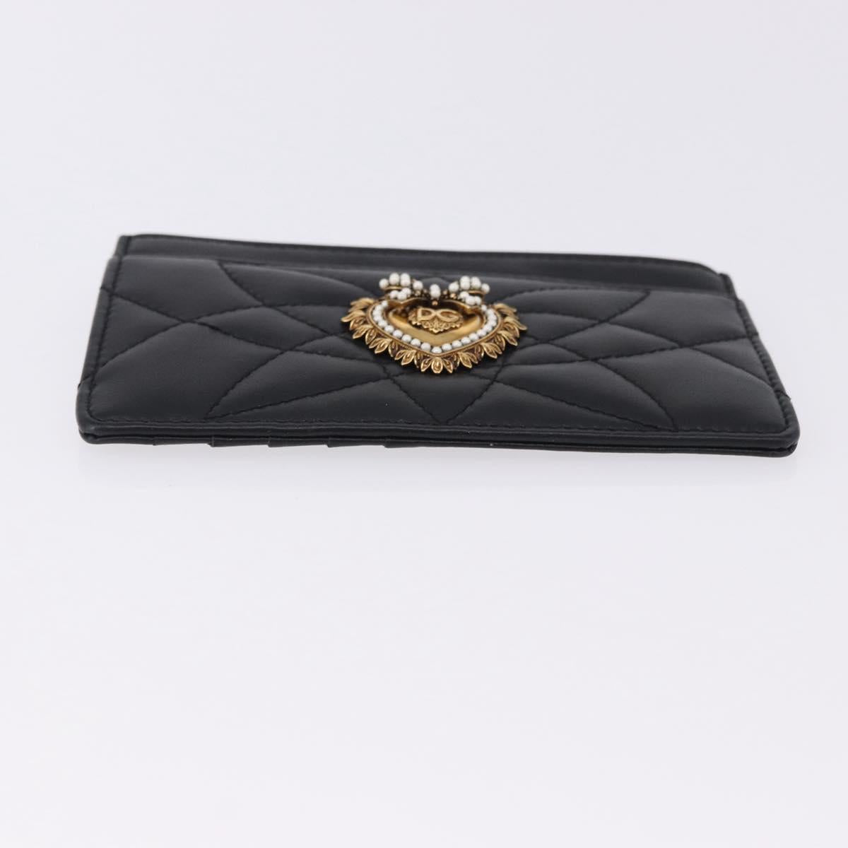 DOLCE&GABBANA Devotion Card Holder Medium Leather Black Gold Tone Auth BA14822V