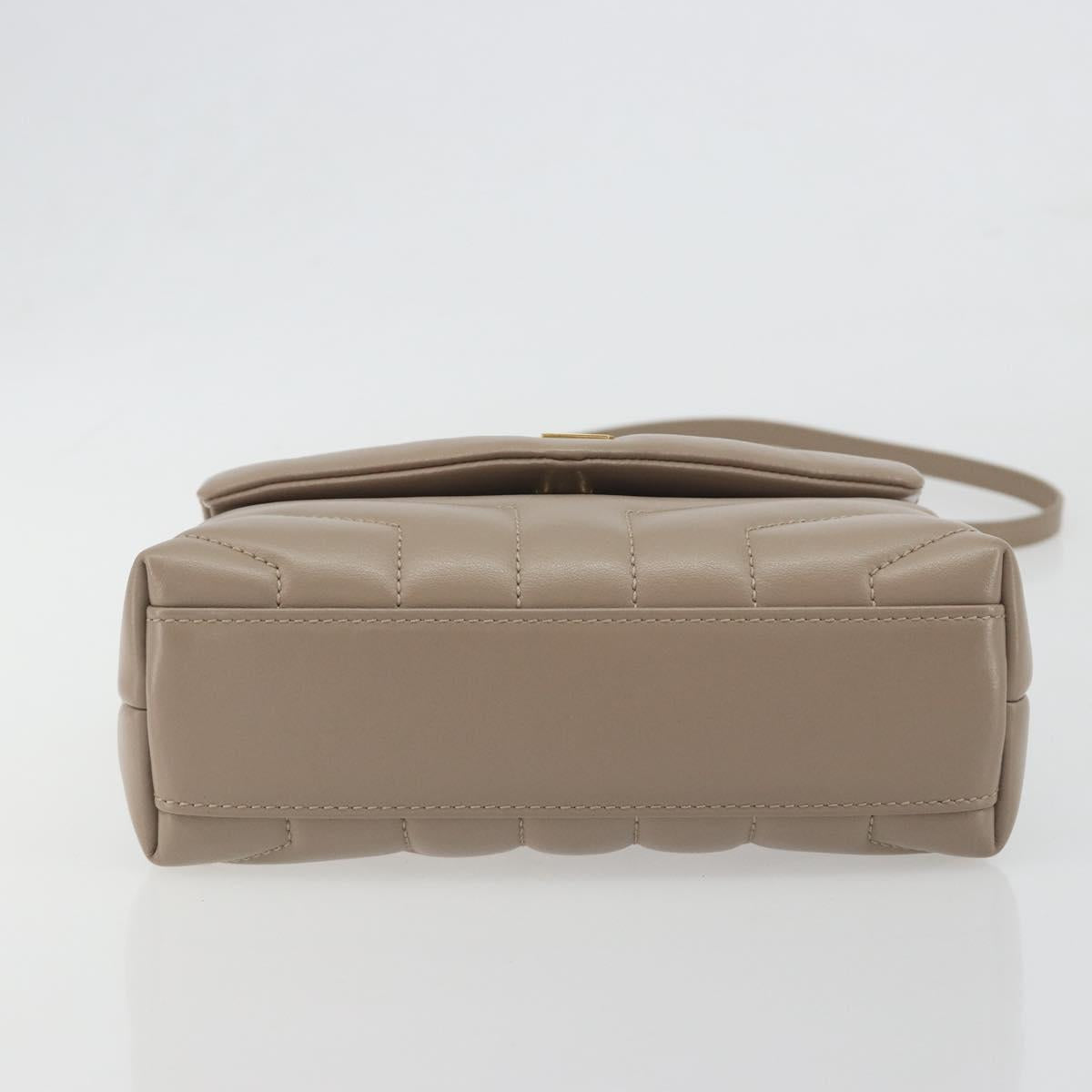 SAINT LAURENT Lulu Shoulder Bag Leather Beige Gold Tone 467072 Auth BA14823V