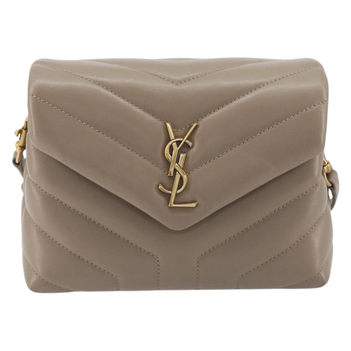 SAINT LAURENT Lulu Shoulder Bag Leather Beige Gold Tone 467072 Auth BA14823V