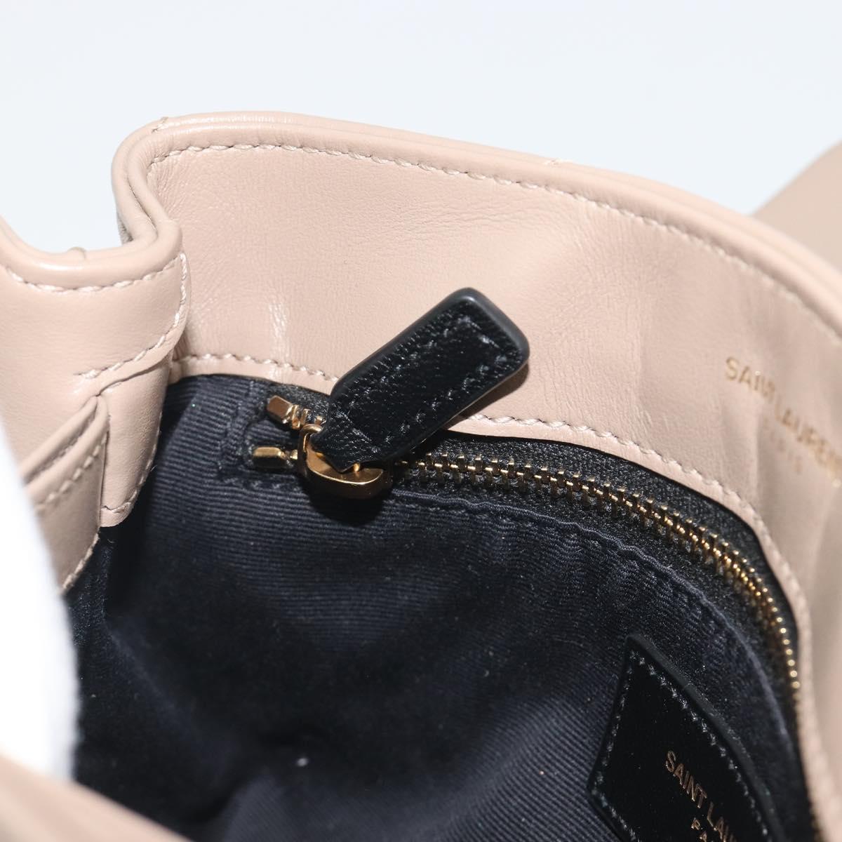 SAINT LAURENT Lulu Shoulder Bag Leather Beige Gold Tone 467072 Auth BA14823V