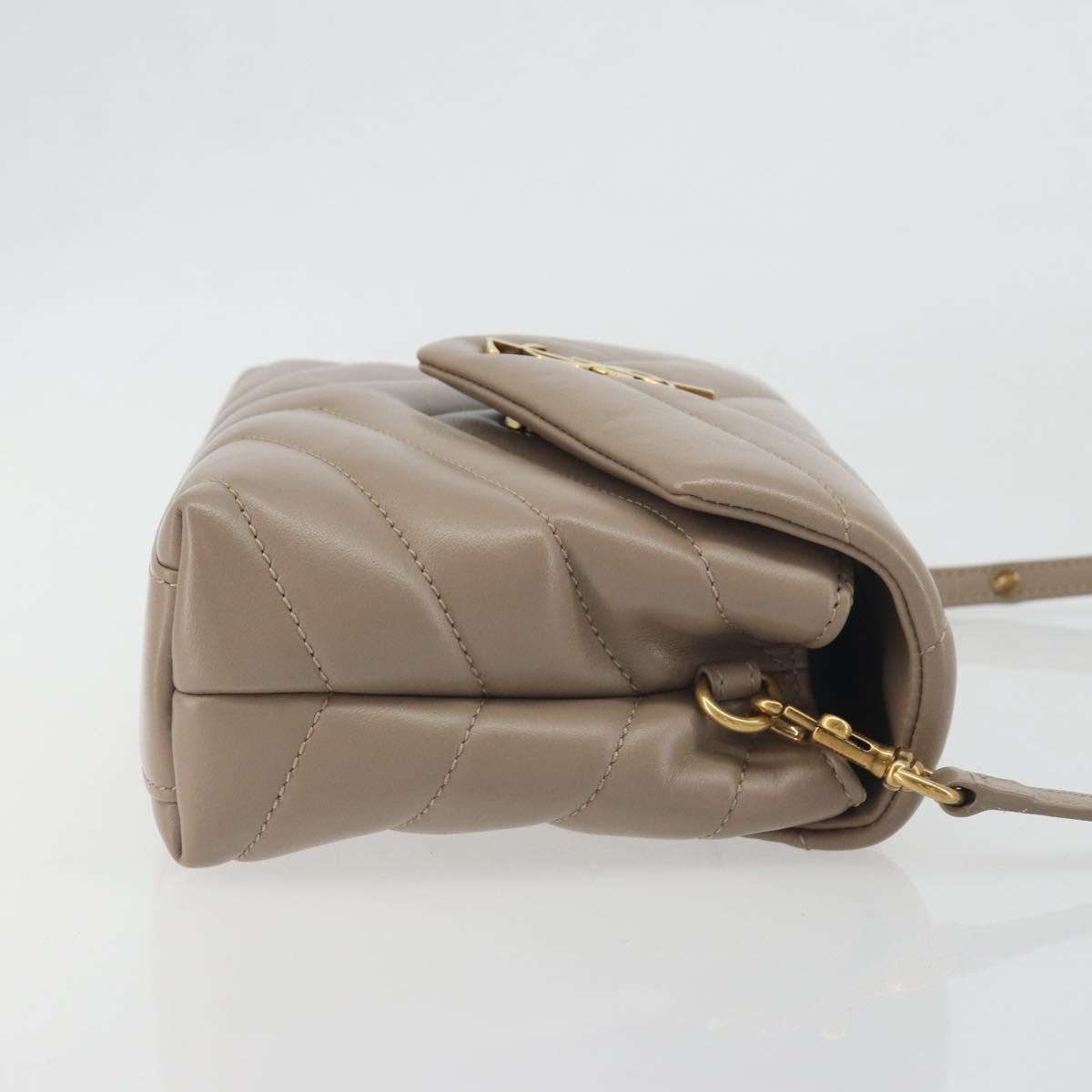 SAINT LAURENT Lulu Shoulder Bag Leather Beige Gold Tone 467072 Auth BA14823V
