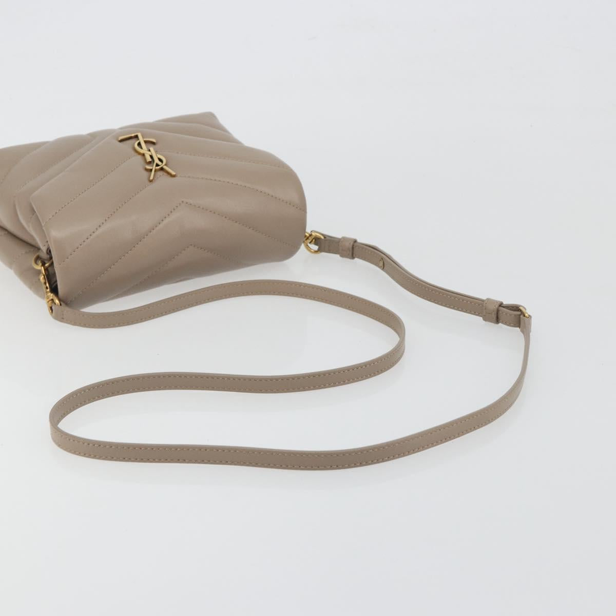 SAINT LAURENT Lulu Shoulder Bag Leather Beige Gold Tone 467072 Auth BA14823V
