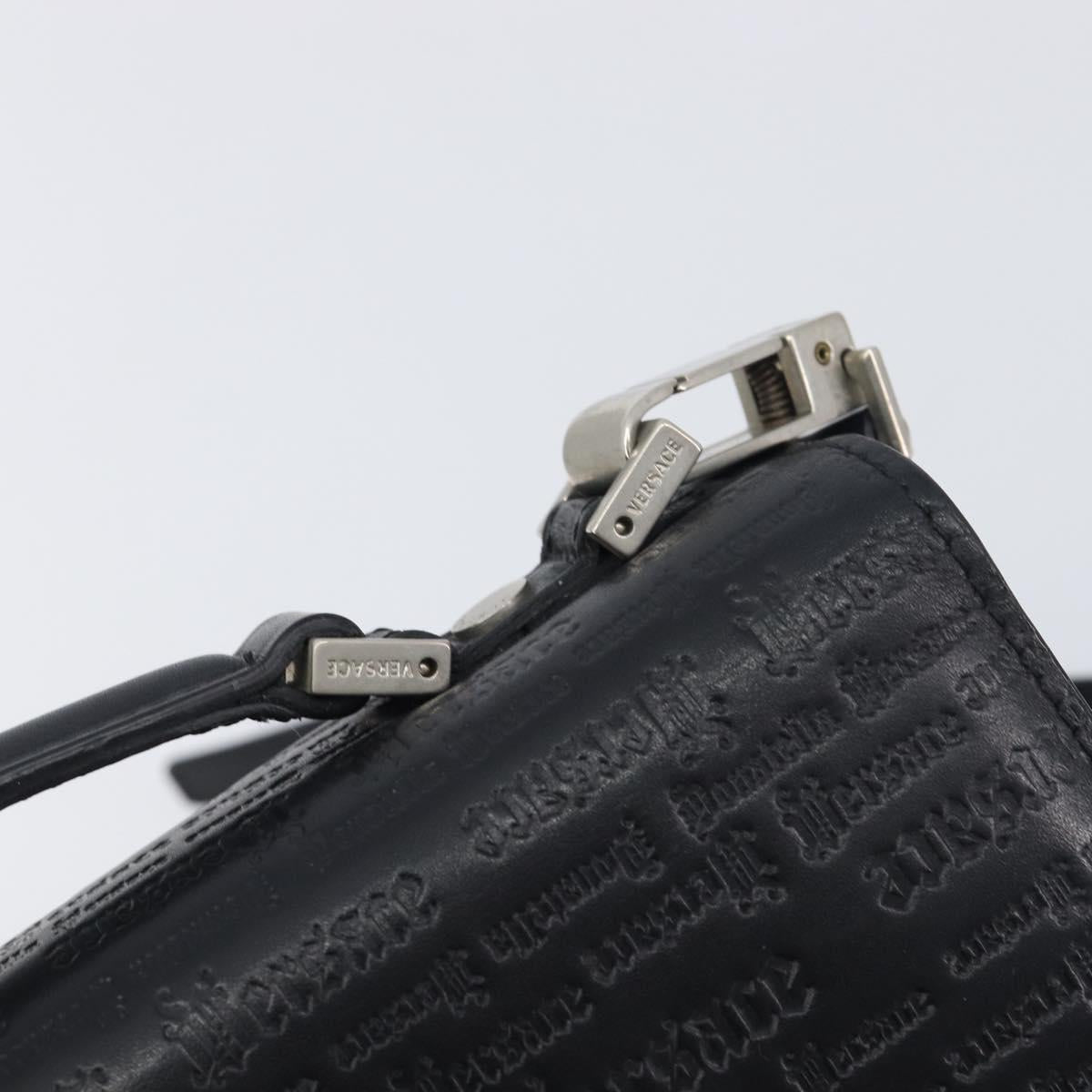 VERSACE Hand Bag Leather 2way Black Silver Auth BA14829