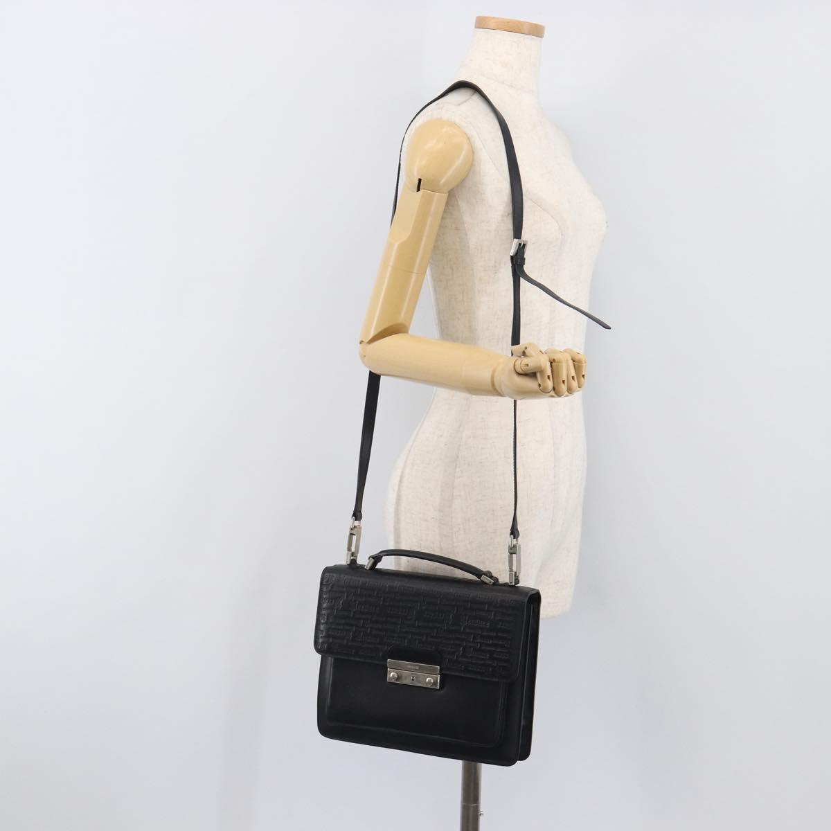 VERSACE Hand Bag Leather 2way Black Silver Auth BA14829
