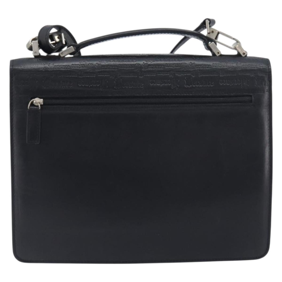 VERSACE Hand Bag Leather 2way Black Silver Auth BA14829