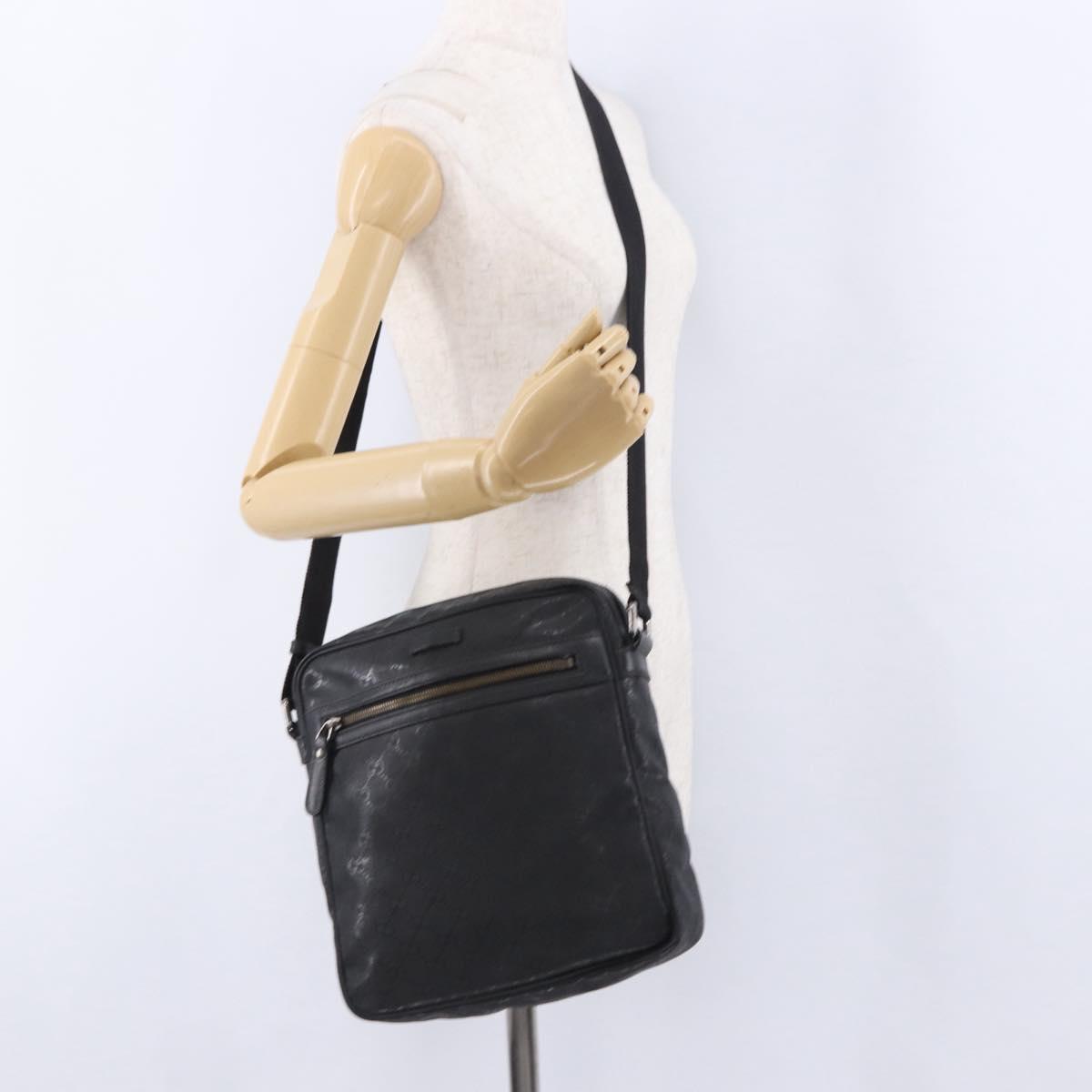 GUCCI GG Implementation Shoulder Bag PVC Black Silver 201448 Auth BA14830