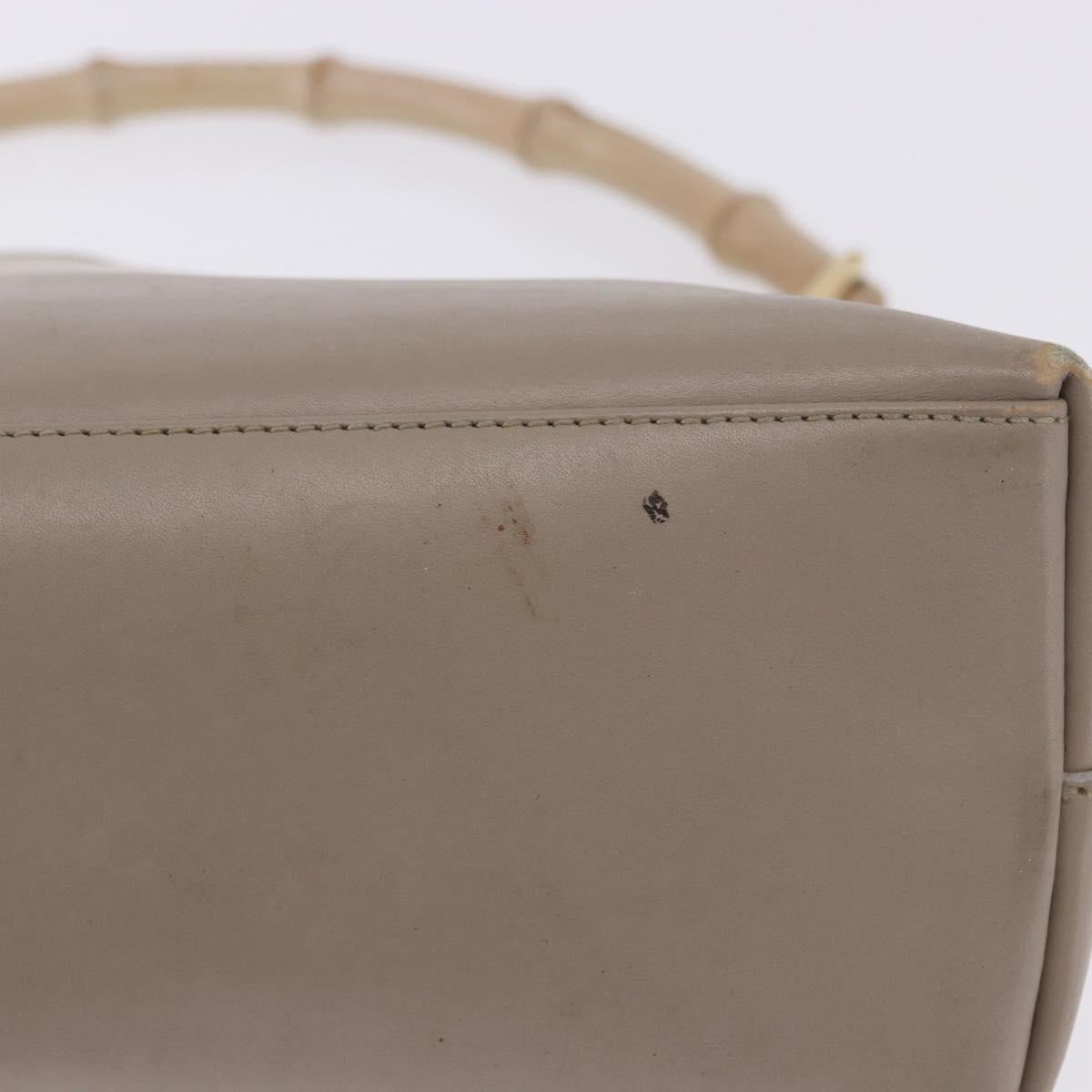 GUCCI Bamboo Shoulder Bag Leather Beige Gold Tone 001 2058 1883 Auth BA14832