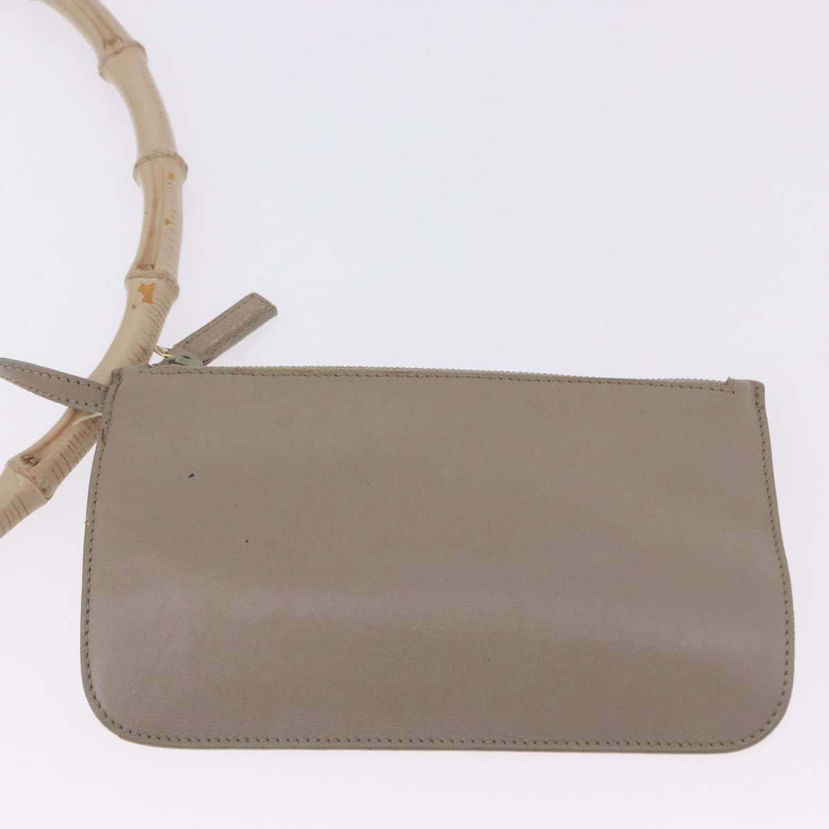 GUCCI Bamboo Shoulder Bag Leather Beige Gold Tone 001 2058 1883 Auth BA14832